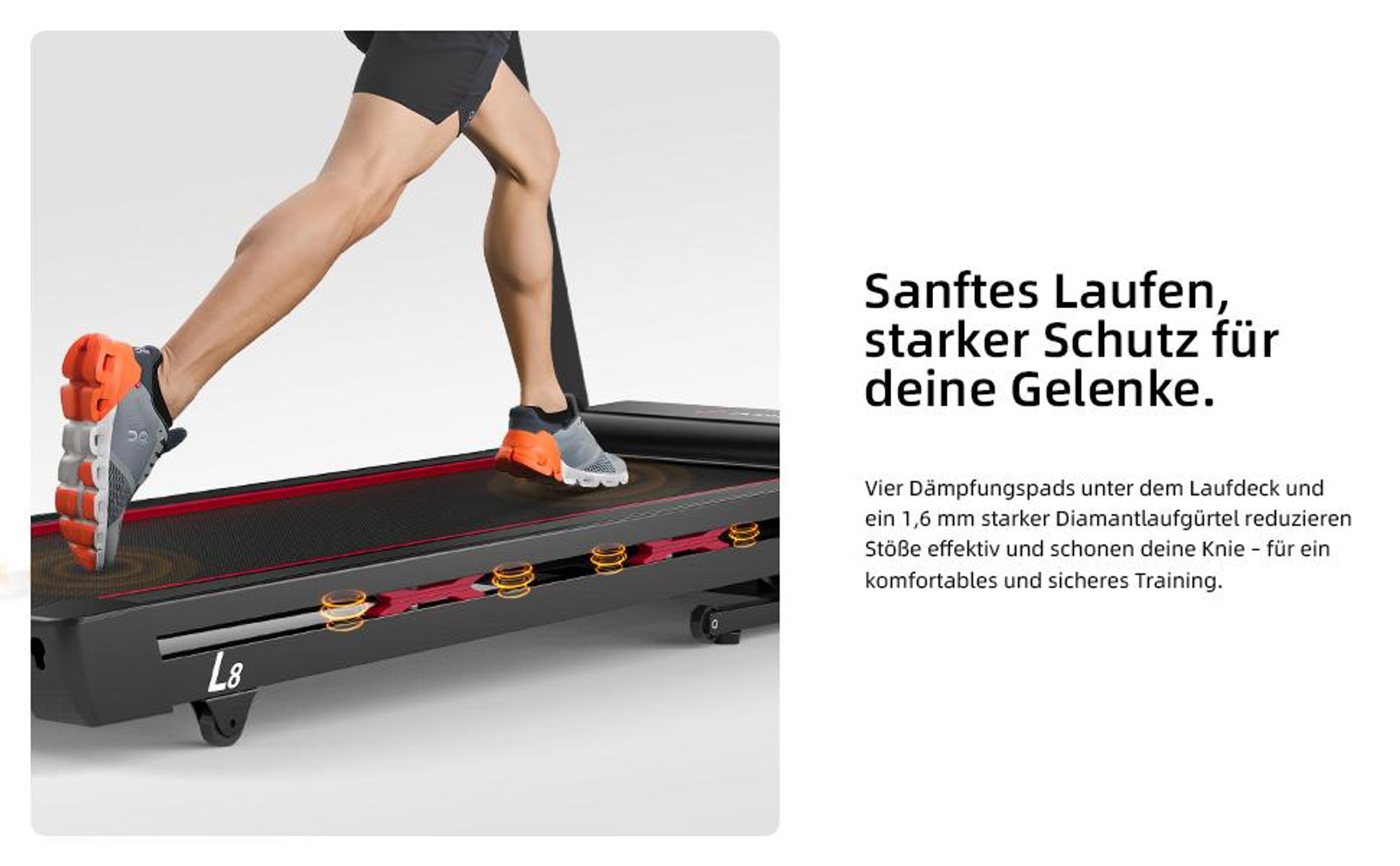 JASPORT L8 Elektrisches Laufband klappbar – 4.0 PS DC-Motor, bis 22 km/h, 0–20 % Steigung, 1450×480 mm Lauffläche, LED-Display, Bluetooth-Lautsprecher