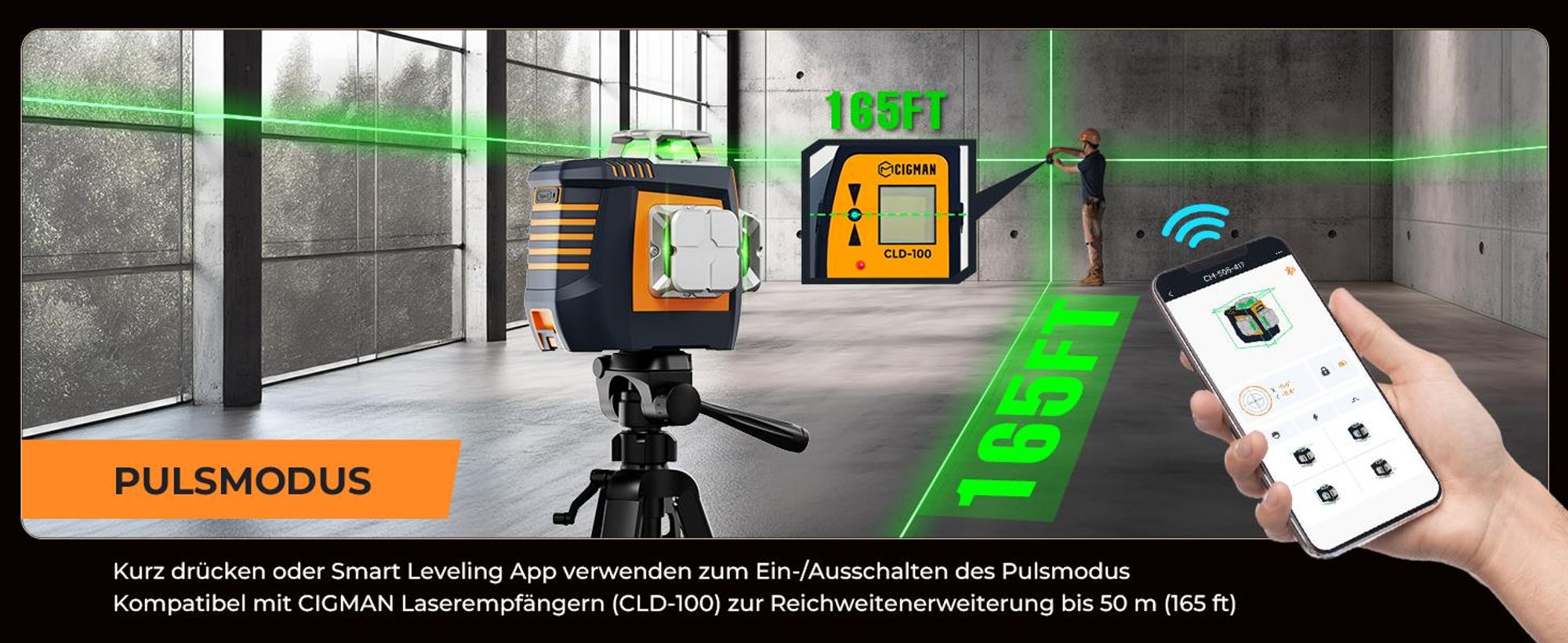 CIGMAN CM-S05 Kreuzlinienlaser 3x360 Grad, Gestensteuerung, App-Anbindung, LCD-Display
