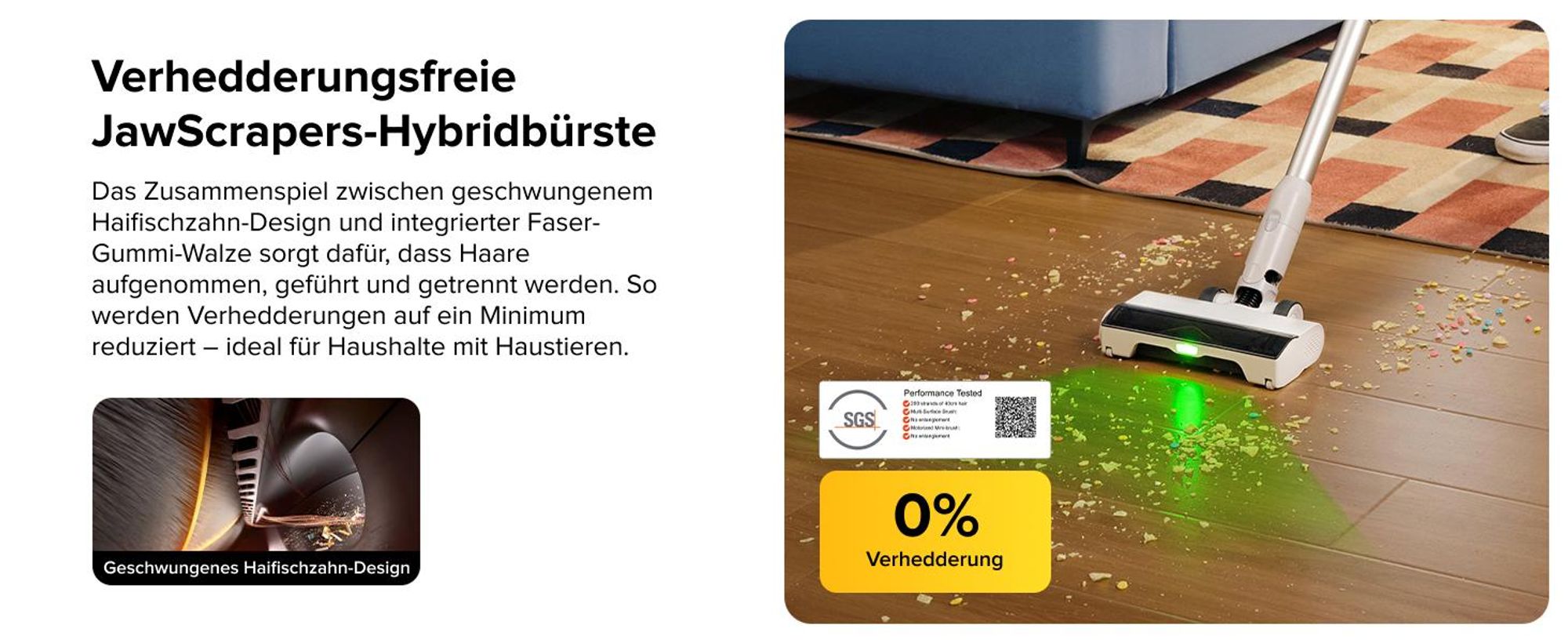 Roborock H60 Akku Staubsauger, 27000Pa/300W/60 Min, Staubsauger Kabellos kabelloser staubsauger mit 90°Flexibles Rohr, Anti-Tangle Bürste, für Teppich