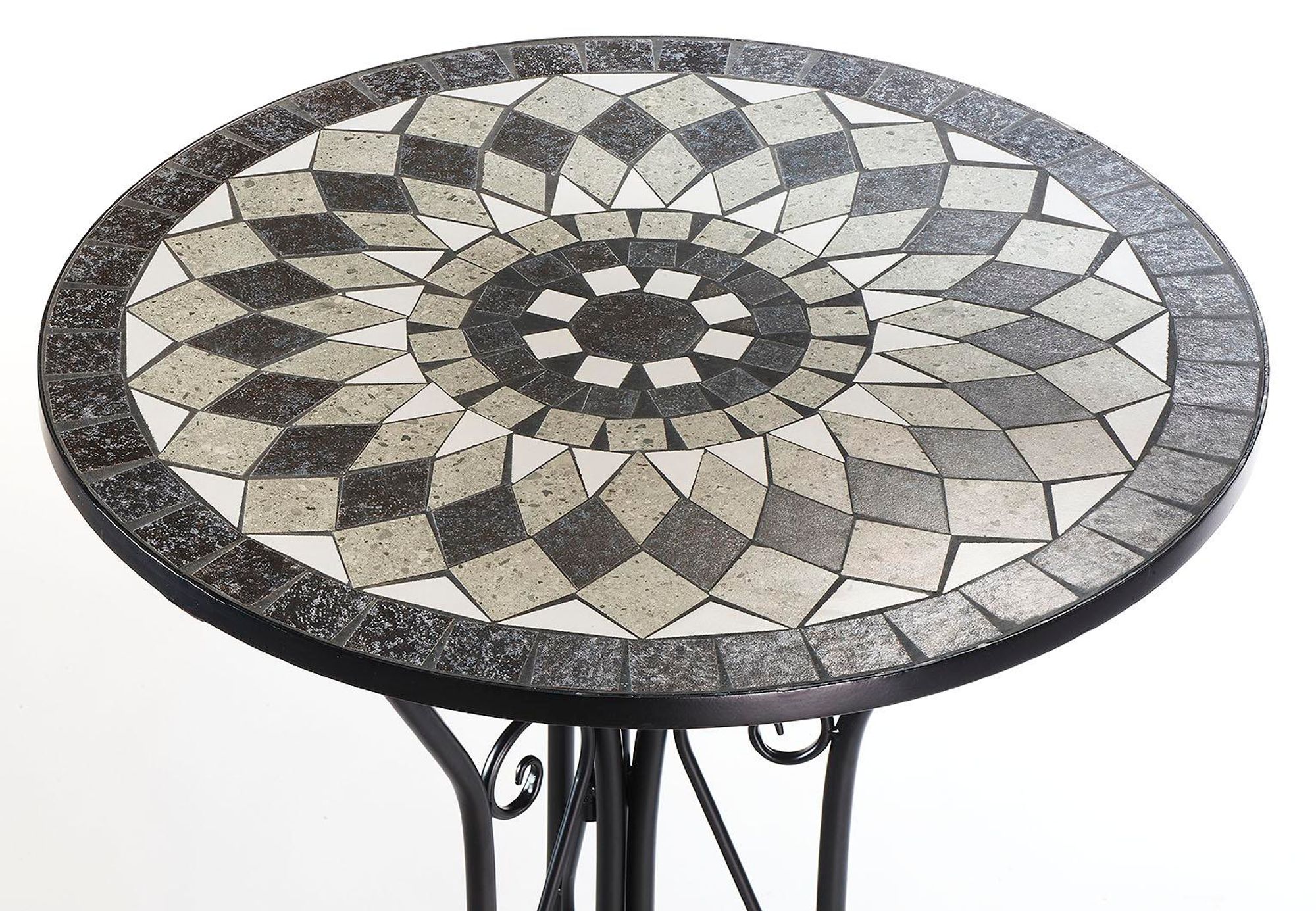 Kobolo Sitzgruppe Gartenmöbel MOSAIK - 1 Tisch - 2 Stühle - Metall - Mosaik grau - Chair Balkonmöbel Balkonstuhl Möbel Bistro Dining Design Modern