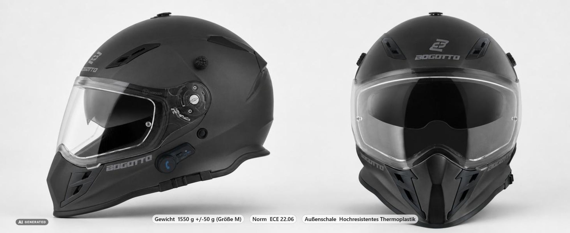 Bogotto H331 BT Bluetooth Enduro Helm, schwarz matt, XS (53/54)