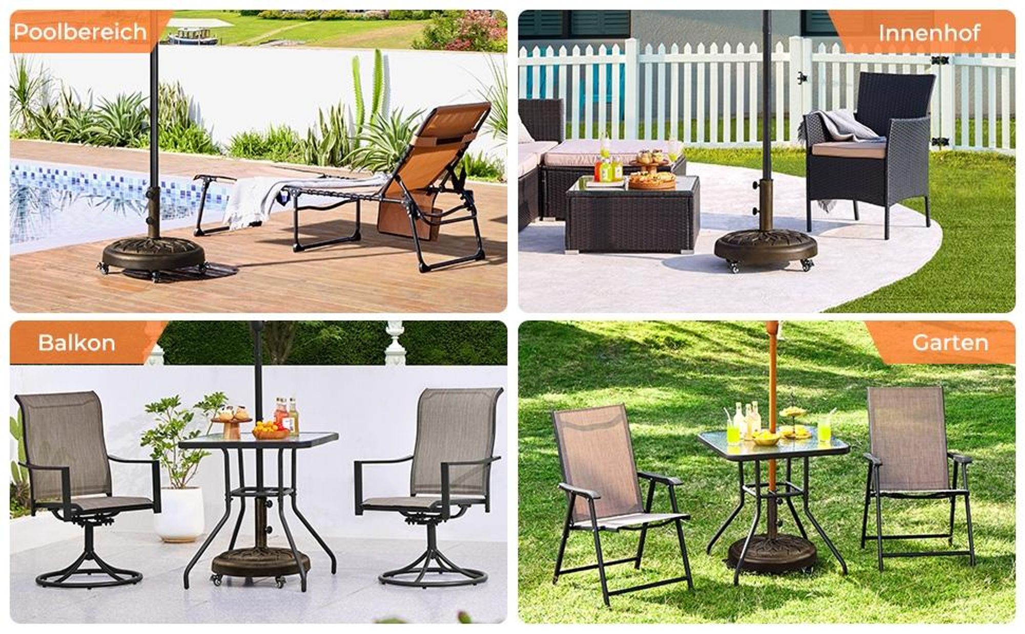 Yaheetech Sonnenschirmständer mit Rollen 20,6 kg, für Schirmstangen von ø34/38/48 mm, für Garten/Balkon/Strand, Bronze