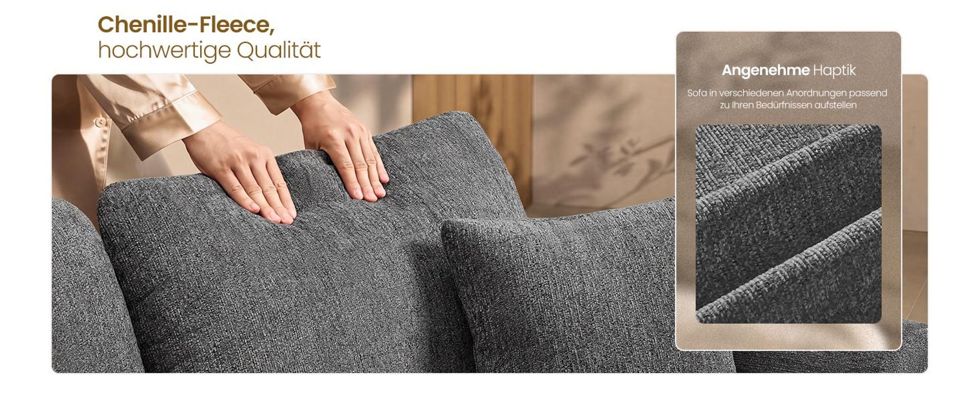 VASAGLE Modulares Sofa und Hocker Set, Chenille, Grau
