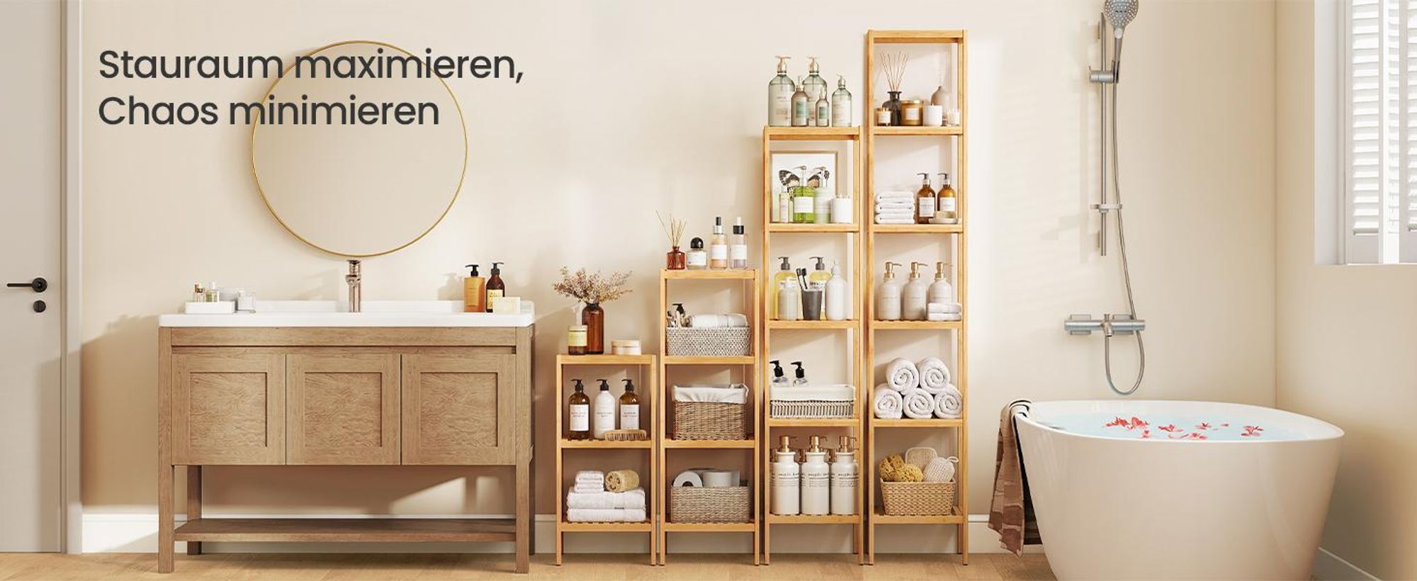 SONGMICS Bambusregal mit 3 Ebenen, Küchenregal, Standregal für Wohnzimmer, Bad, Flur, 33 x 33 x 79,5 cm, beige