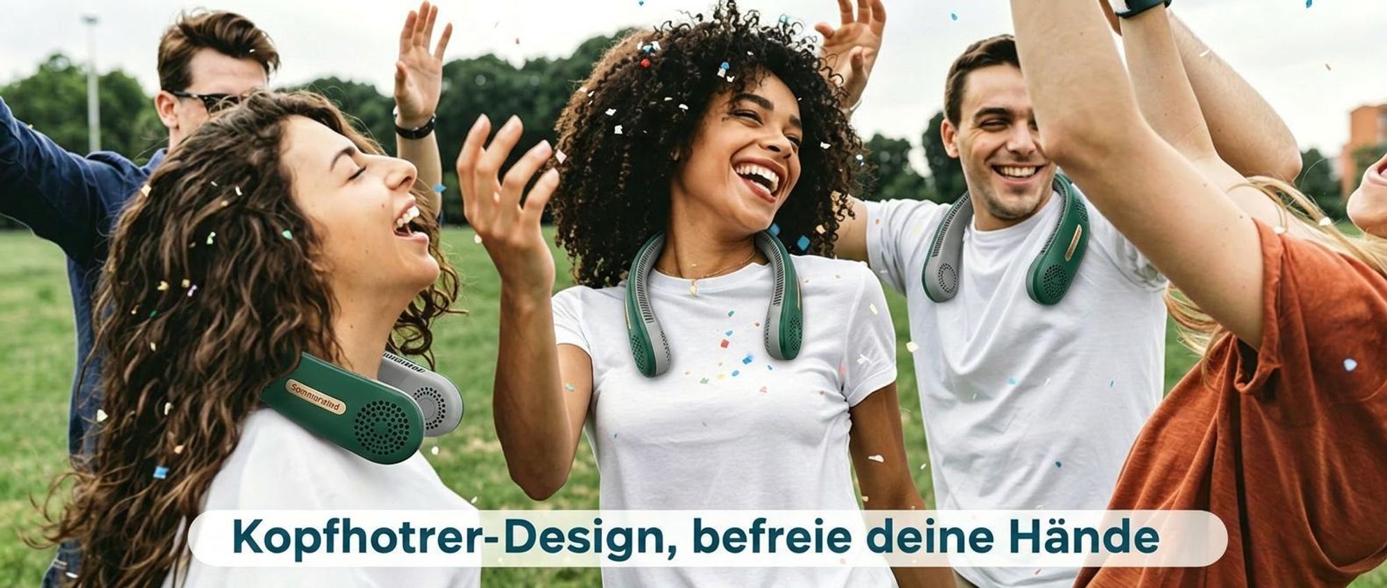 Nackenventilator, Halsventilator, blattlos, leise, USB, 4000mAh, 3 Stufen, 4Turbinen, 360° Luftstrom, für Reisen & Büro(Grün)