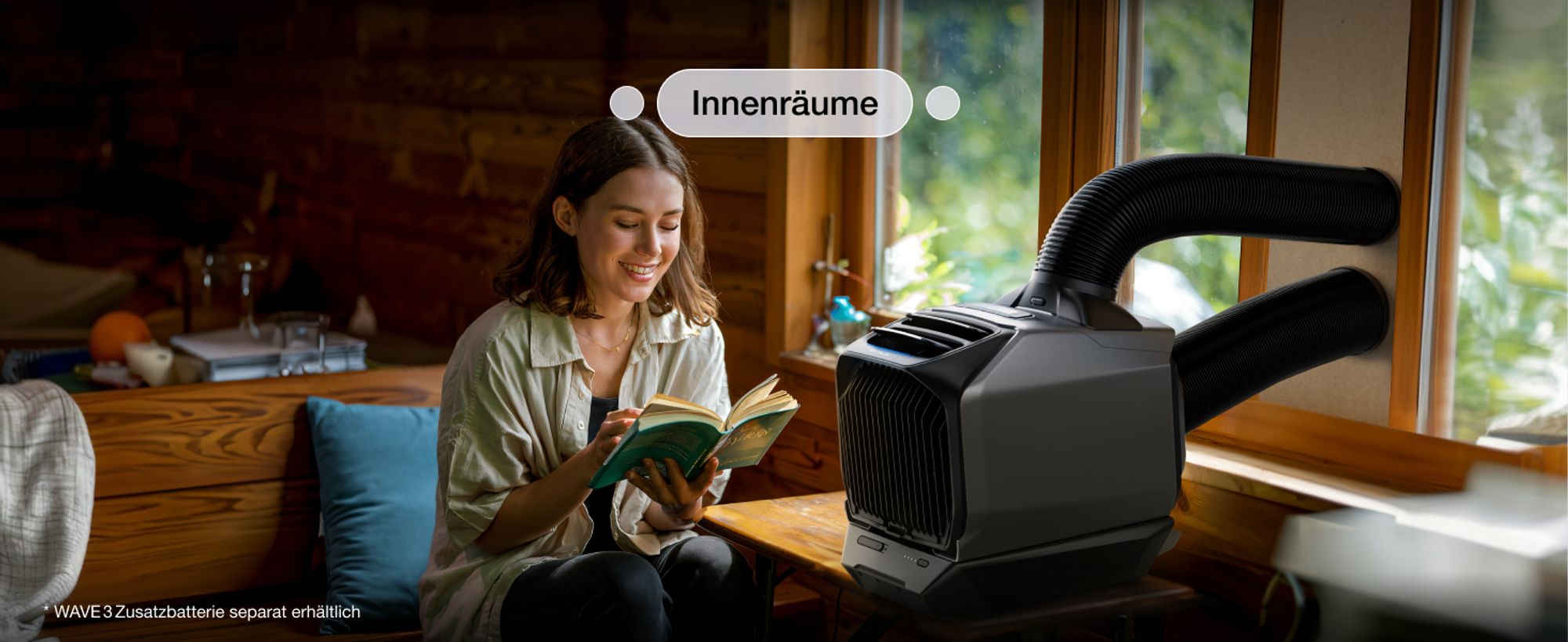 EcoFlow WAVE 3 Tragbare Klimaanlage, 1 800 W/6 100 BTU Kühlen, 2 000 W/6 800 BTU Heizen, 1 000 W Schnellladen (75 Min.)