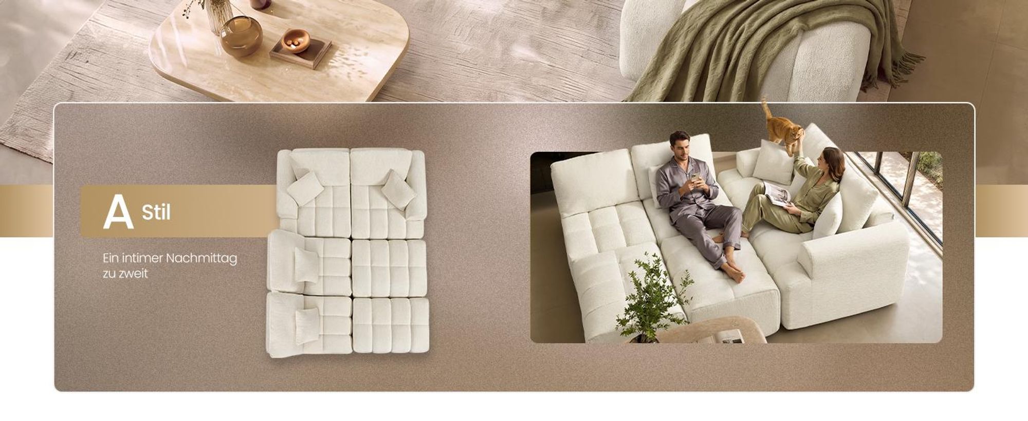 VASAGLE Modulares Sofa Set, Chenille, Weiß, 6-Sitzer Couch, LCS16WG101-02