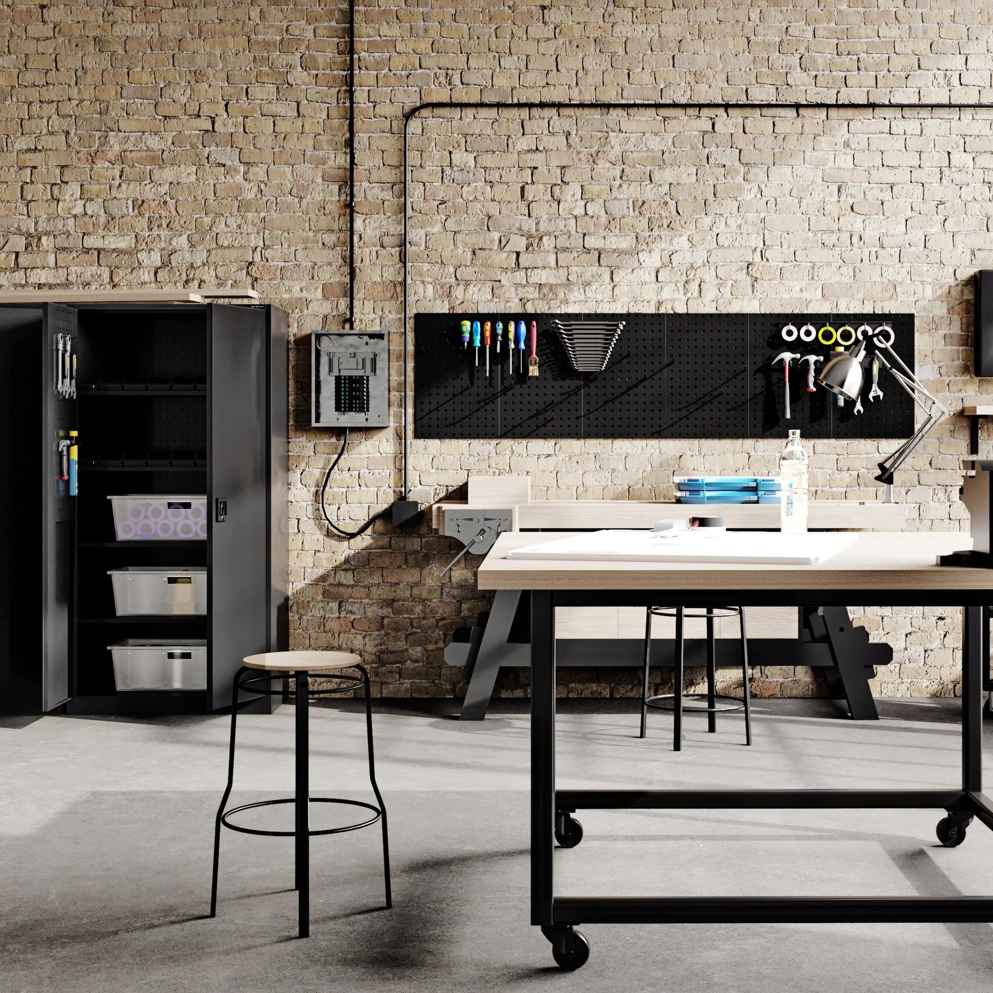 Jan Nowak Werkzeugschrank TC01A Werkstattschrank Garagenschrank Universalschrank Lagerschrank Pulverbeschichtet Flügeltüren Stahlblech 180 cm x 90 cm x 50 cm (Schwarz)
