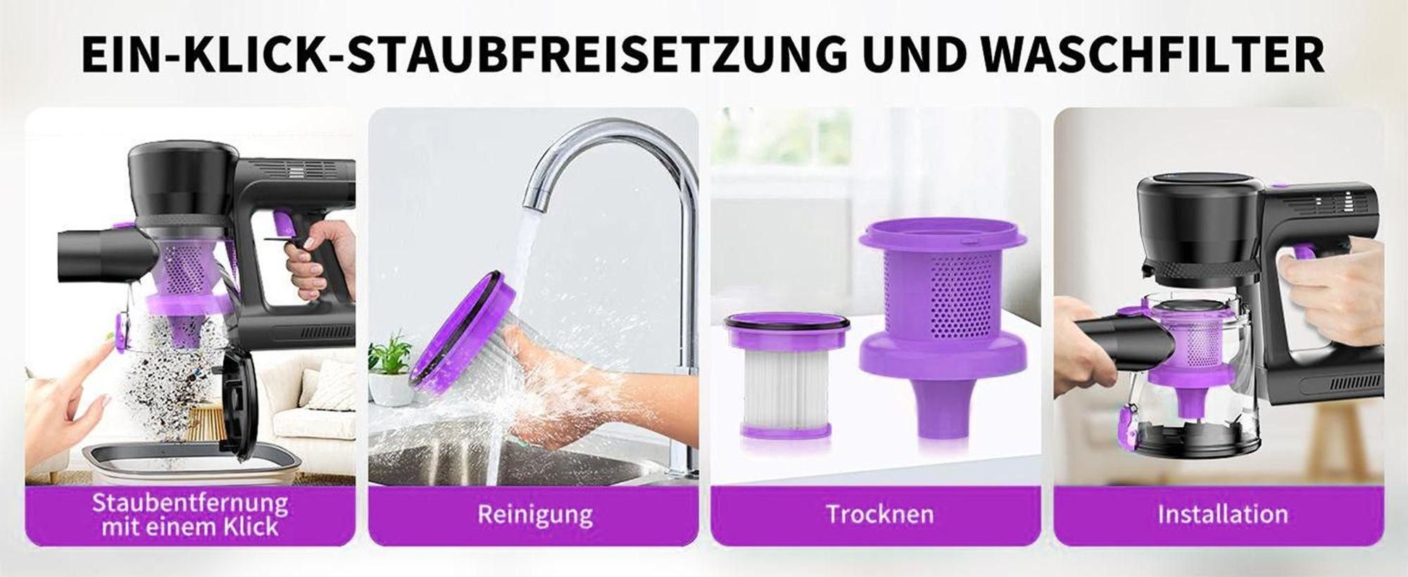 Kabelloser Staubsauger, 55kPa/550W/65Min,  Akku Staubsauger SuperLeise, Handstaubsauger mit LED Display, Stabstaubsauger für Hartböden Teppiche, HEPA