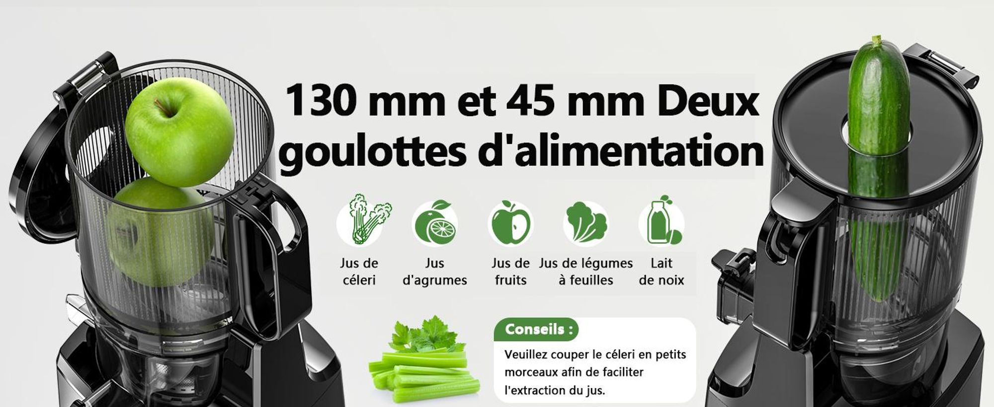 LINKChef SJ-052-EU-BL Centrifugeuse -  250W Puissance 1.8L Grande capacité Pression à froid à vitesse lente (50-65 tr/min) - Noir