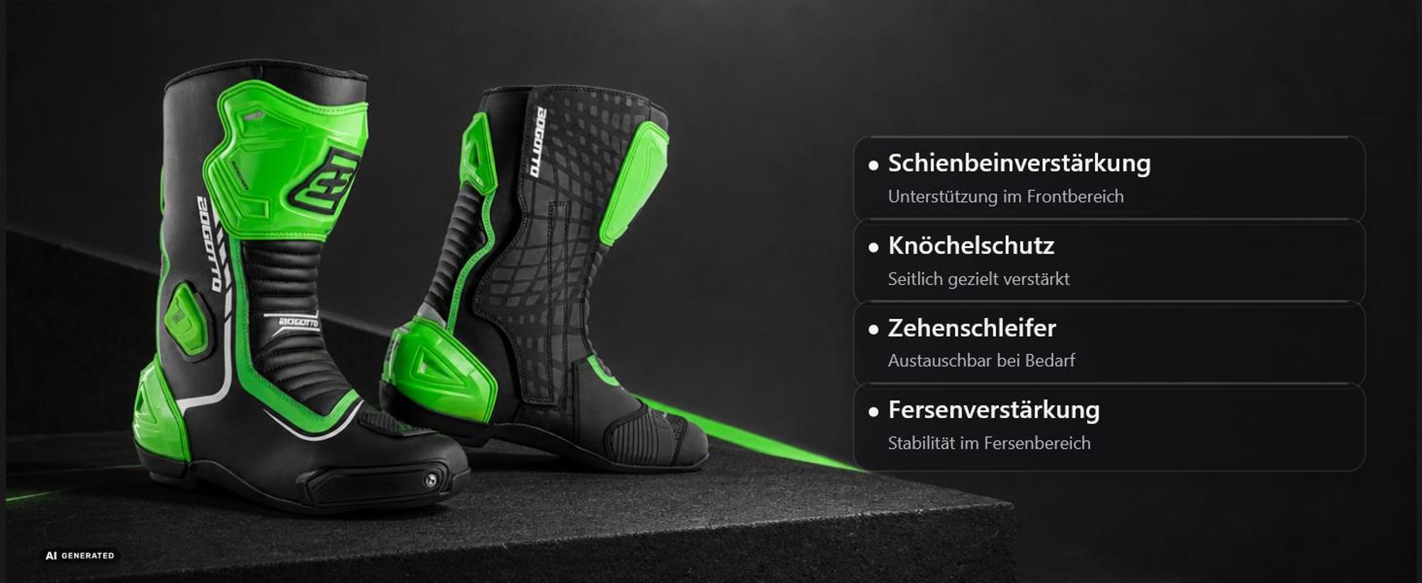Bogotto Race-X Motorrad Stiefel, schwarz/grün, 42