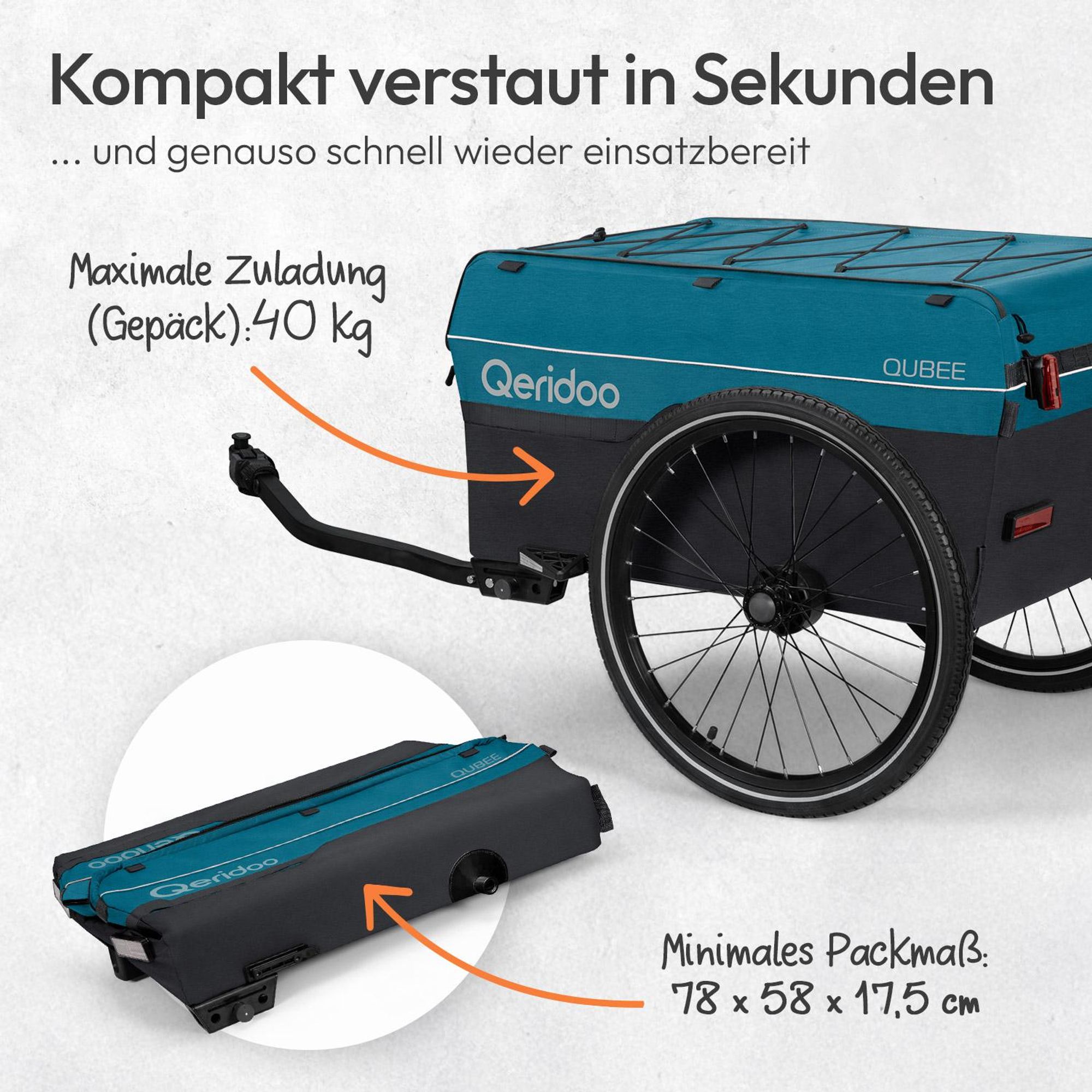 Qeridoo Qubee Cargo / Lastenanhänger, Farbe: Petrol
