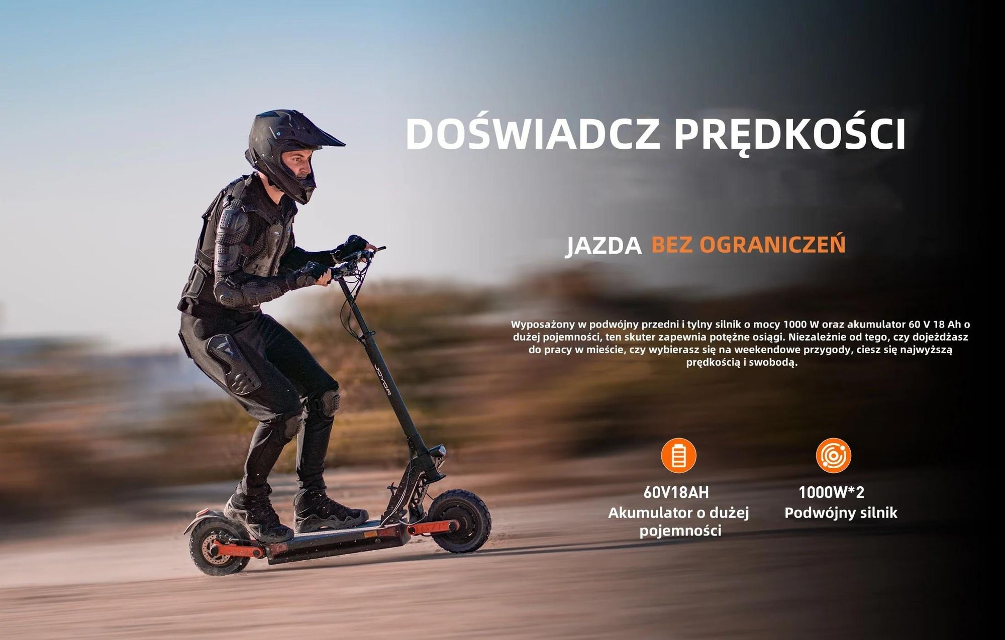 Skuter elektryczny JOYOR S10-S-Z ze wskaźnikami - 1000 W * 2 silnik 60 V 18 Ah akumulator 70 km zasięgu hamulec tarczowy - czarny
