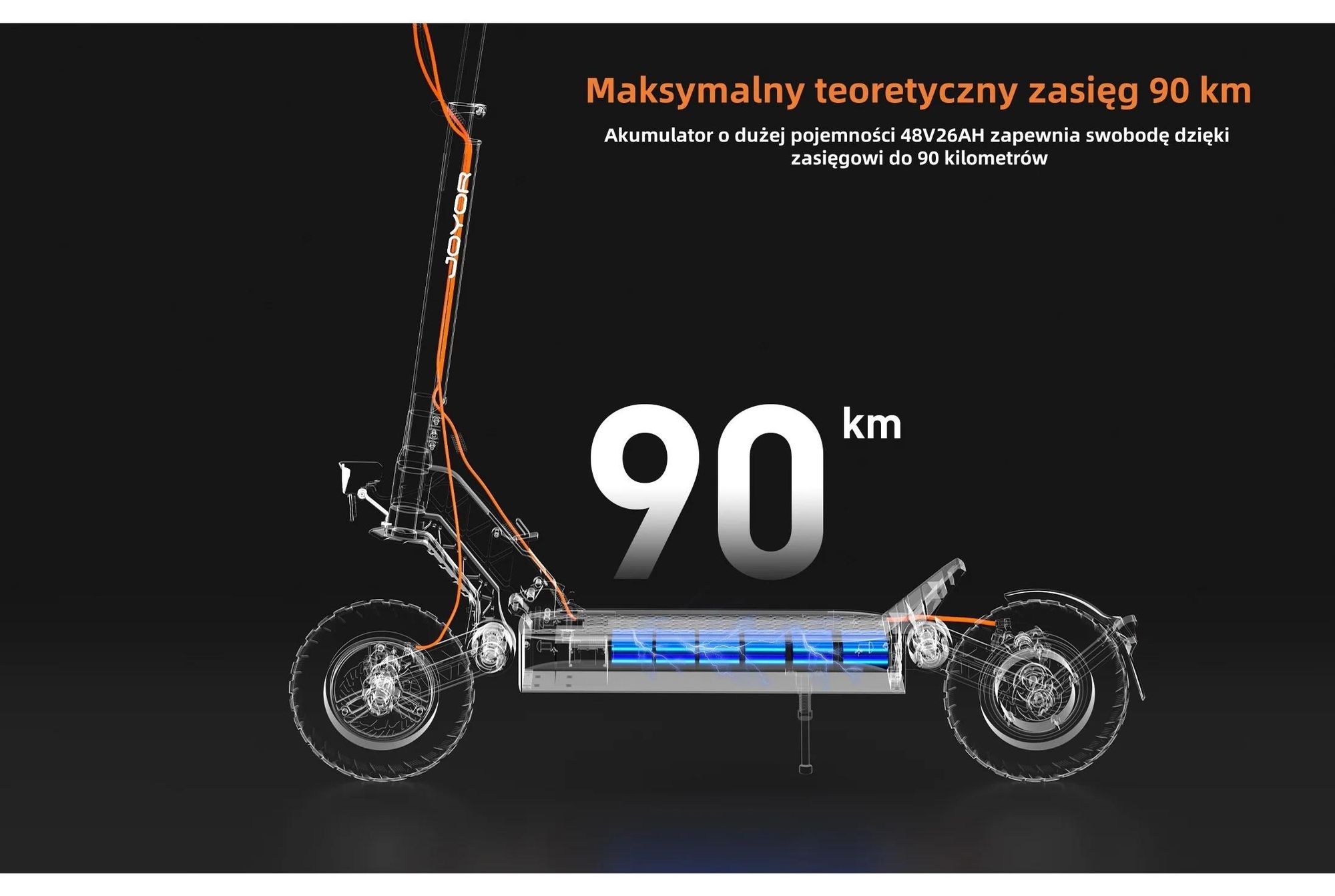 Skuter elektryczny JOYOR S8 - silnik 600 W, akumulator 48 V26 Ah, 10-calowe opony, hamulec tarczowy - czarny