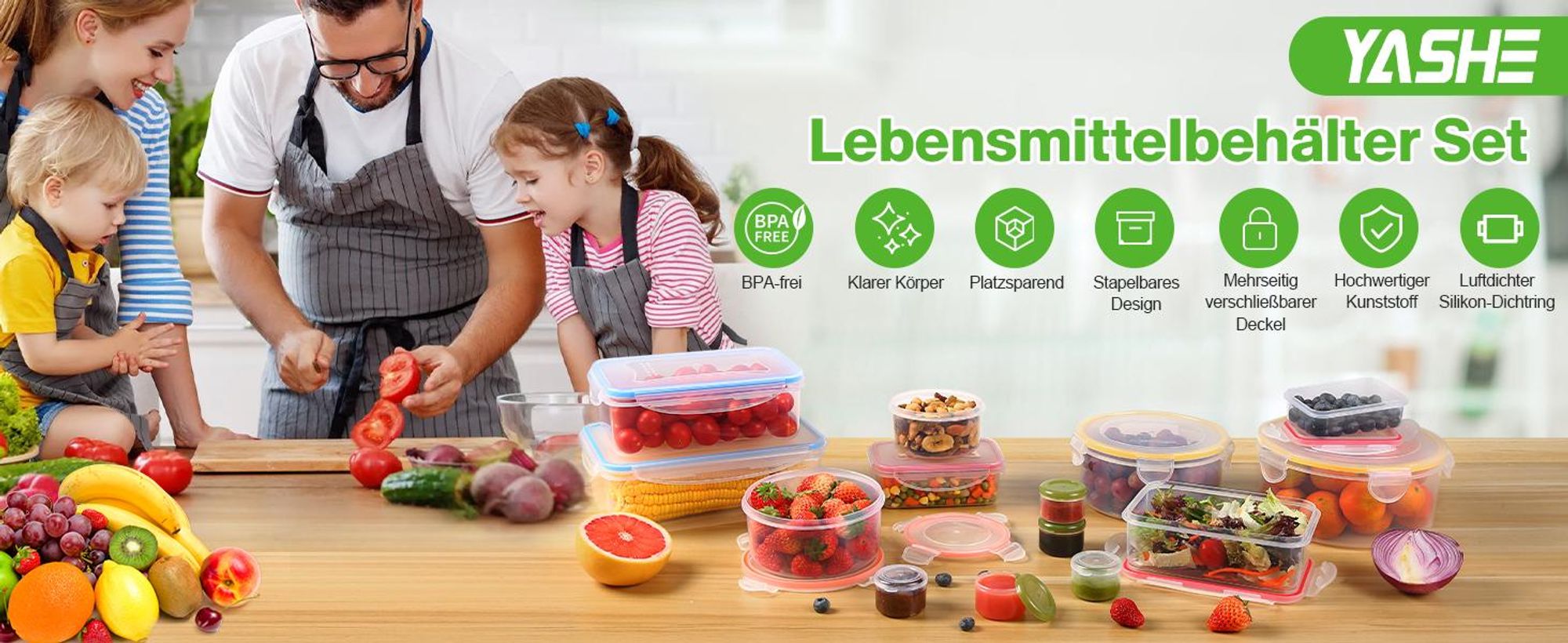 YASHE 28 PCS Frischhaltedosen mit Deckel, Luftdichte Vorratsdosen Set, Vorratsdo