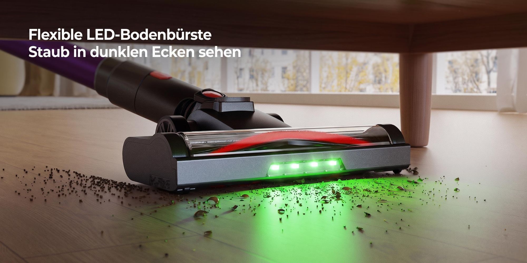 Lubluelu 75000 Pa Akku-Staubsauger Saugleistung, Anti-Haar-Verwicklungsbürste, Grüne Beleuchtung, Freistehend, Teppiche & Hartböden, P7