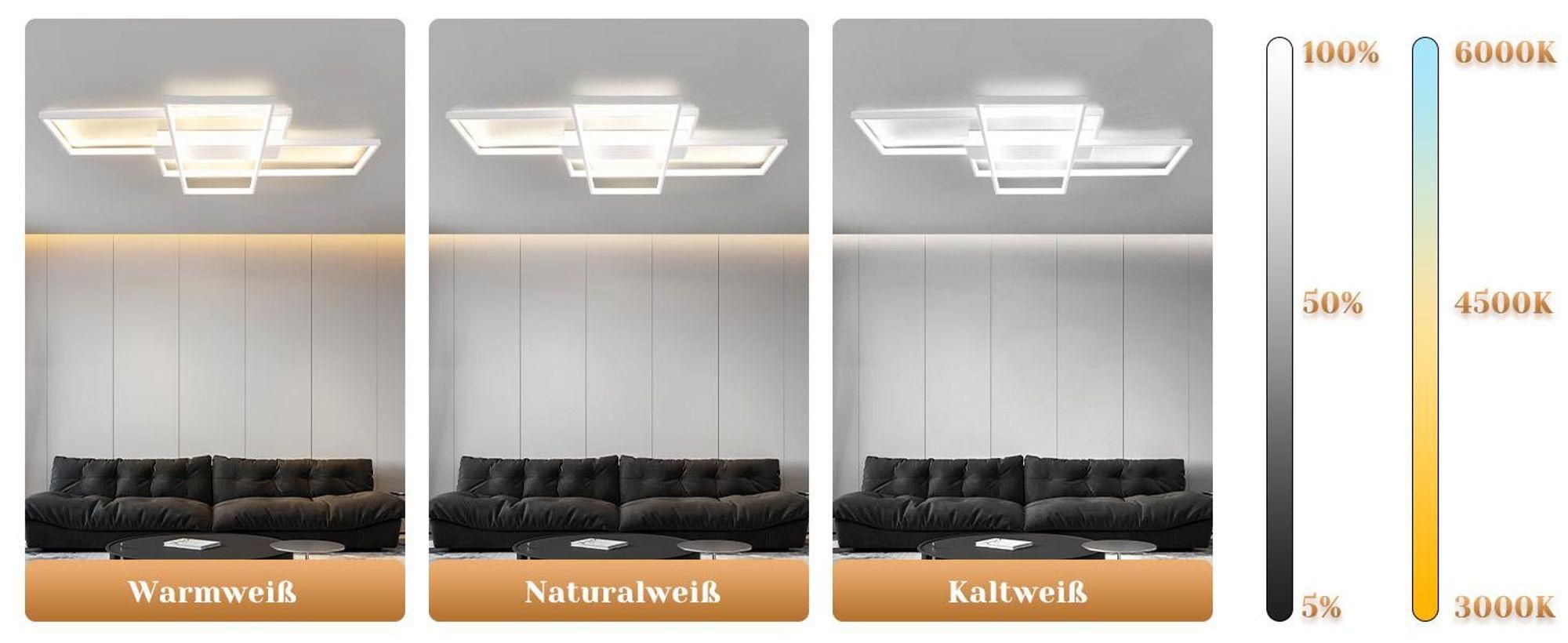 ZMH Lampa sufitowa LED Nowoczesna lampa sufitowa Duża biała lampa do salonu Ściemnialna z pilotem Geometryczna lampa do sypialni 88W Oświetlenie sufitowe