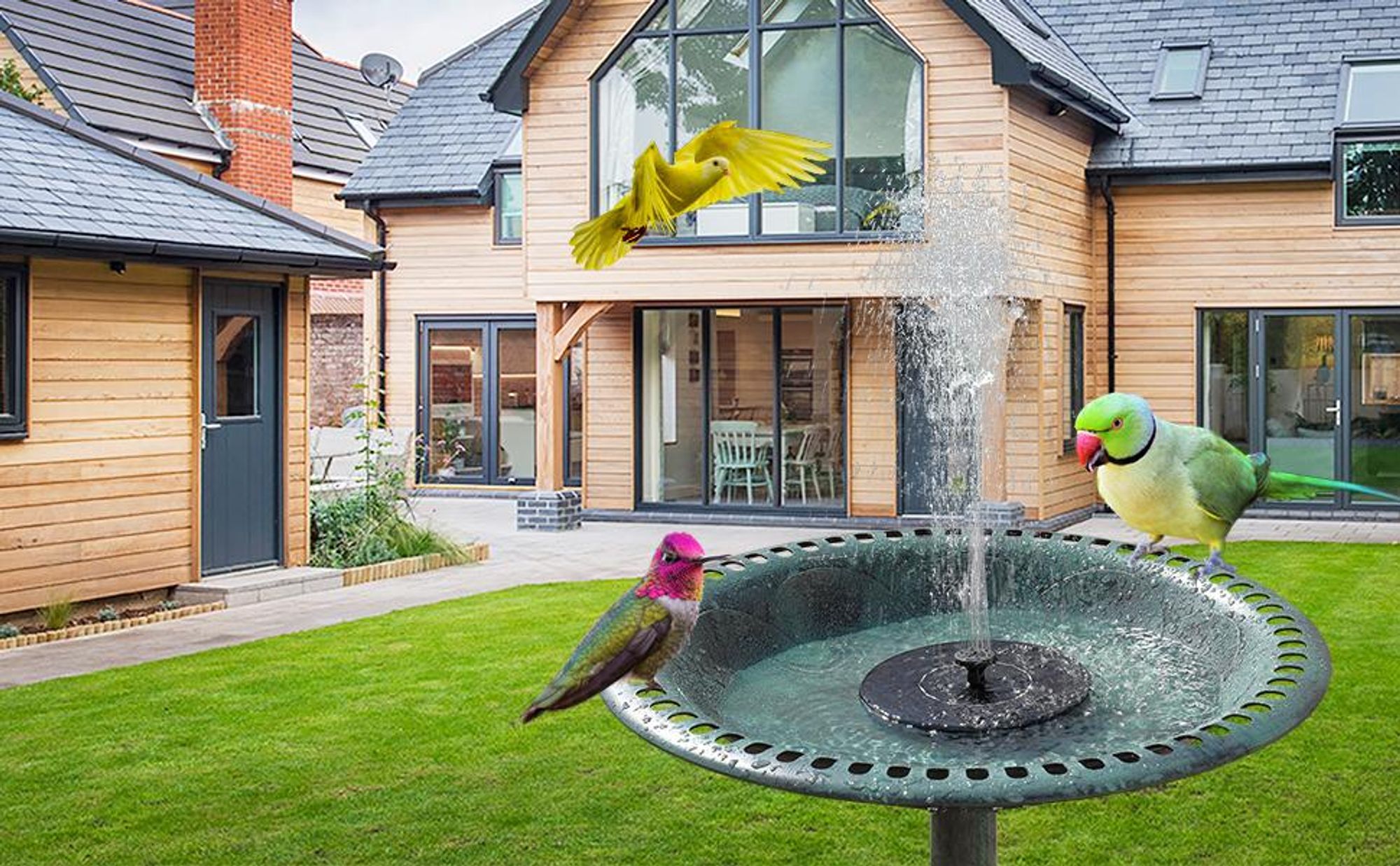 FCH Vogelbad Stehend mit Solar-Brunnen, Vogelbad für Garten, 51x51x72cm
