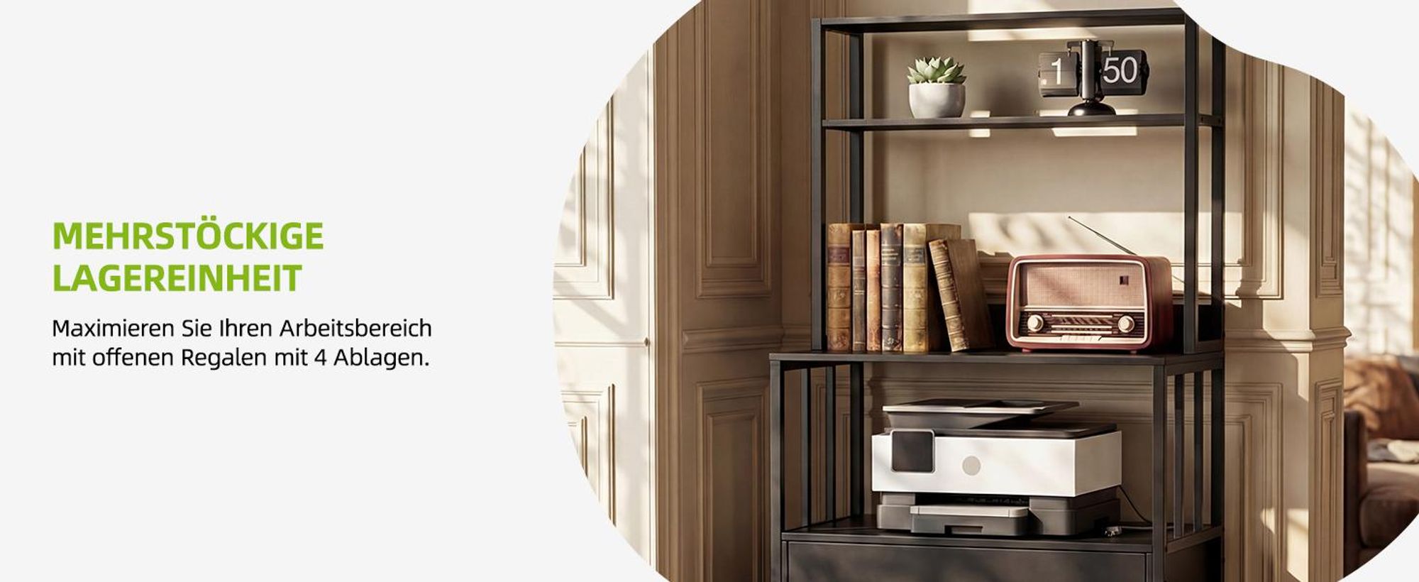 Aktenschrank mit Schublade, Aktenschrank mit Bücherregal, Aufbewahrungsschrank, 75 × 35 × 135 cm, Schwarz