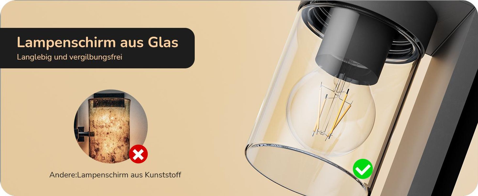 EDISHINE Wandleuchte Außen,Wandlampe E27 max. 15W, IP44 Außenleuchte, Anthrazit