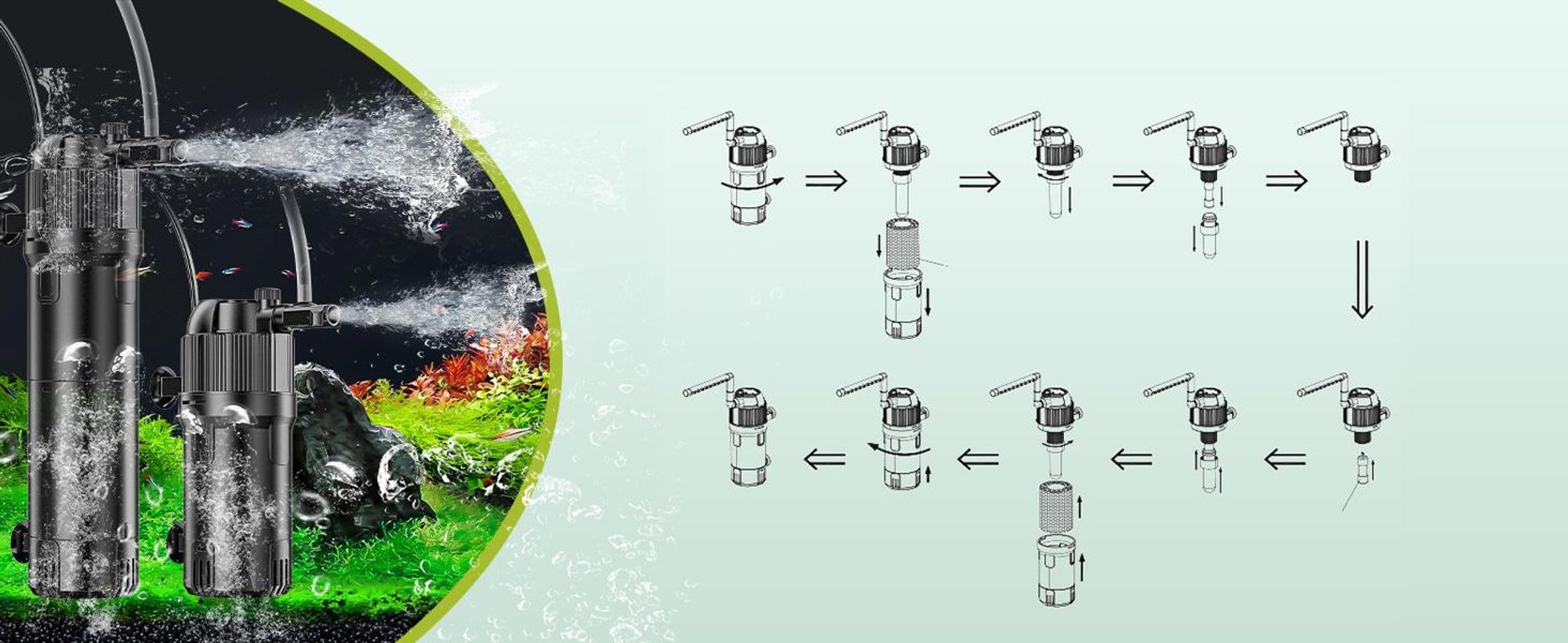 Forever Speed 5-in-1 Aquarium Innenfilter mit UVC Klärer 3 Watt, Aquarium Filter Pumpe inkl Einstellbarer Durchfluss 500L/h für 40-120L Aquarien