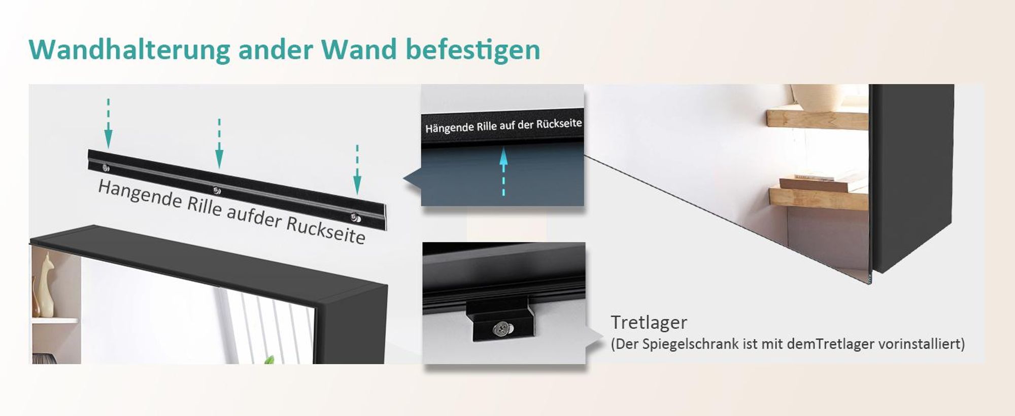 EMKE Spiegelschrank Mattschwarz, 50x65x14,5 cm Aluminium Einzeltür und Verstellbares Glasregal Soft-Close Badezimmerspiegelschrank