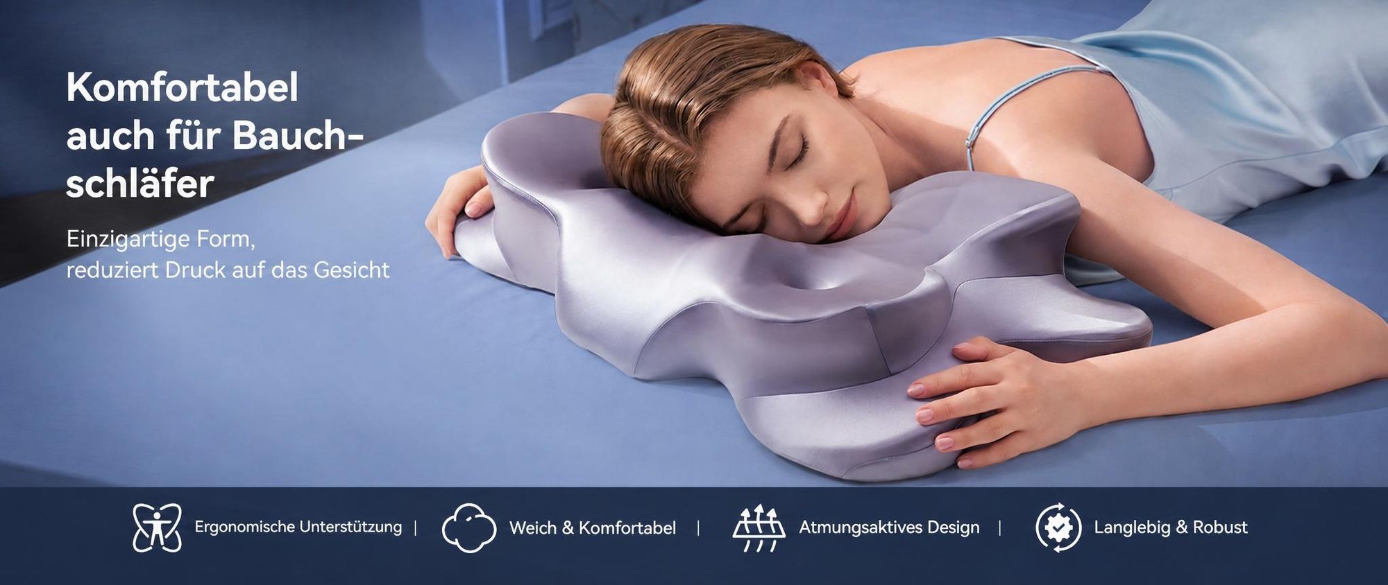 Nackenstützkissen Ergonomisches Memory Foam Kissen Schlafkissen,Waschbarer Kühlendes Eisseidengewebe Bezug, 13,4/8,3 cm, und CertiPUR-US