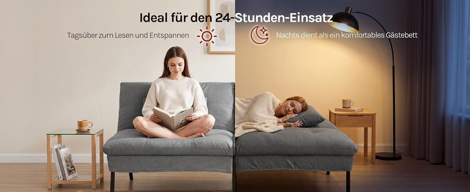 WOLTU 2-Sitzer-Schlafsofa mit 2 Kissen, Verstellbarer Rückenlehne, mit rutschfesten Füßen, Dunkelgrau