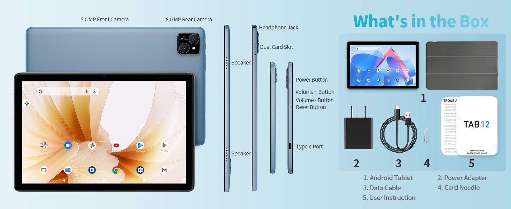 VASOUN Tablet 10 Zoll, Android Tablet Android 13, 5Ghz WiFi,128 GB Speicher, 8000 mAh, 2.0 MP+8.0 MP Kamera, GMS Zertifikat Tablet PC Octa-Core -Grün