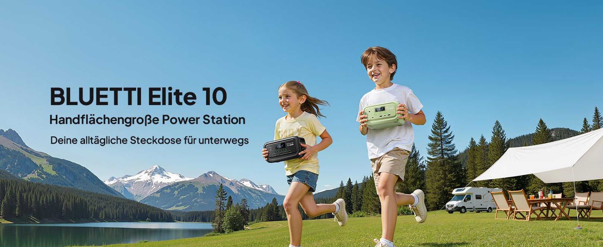 BLUETTI Elite 10 Mini-Powerstation, tragbar, 128-Wh-Akku mit 200-W-Wechselstromsteckdose, Schnelllade-Solargenerator für Camping und Reisen Schwarz