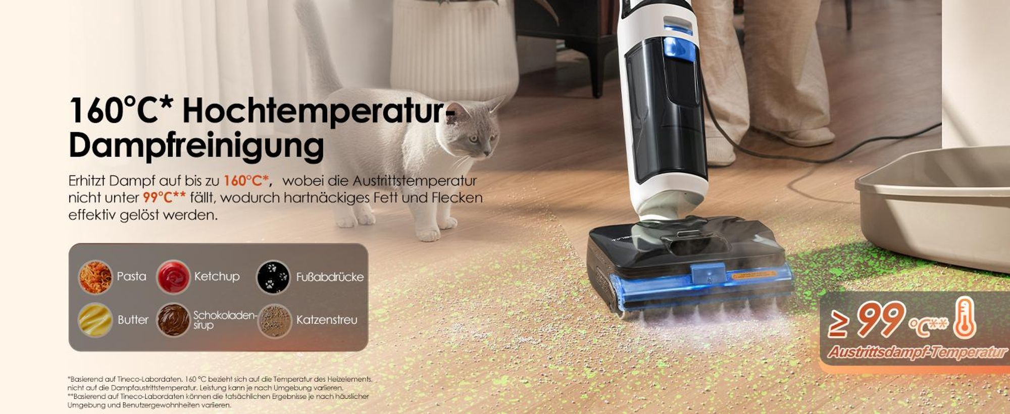 Tineco FLOOR ONE S6 Stretch Steam Nass Trockensauger mit Kabel, 160℃ Dampfreiniger, BoostSteam, 180°Lay-Flat, Anti-Tangle, FlashDry Selbstreinigung