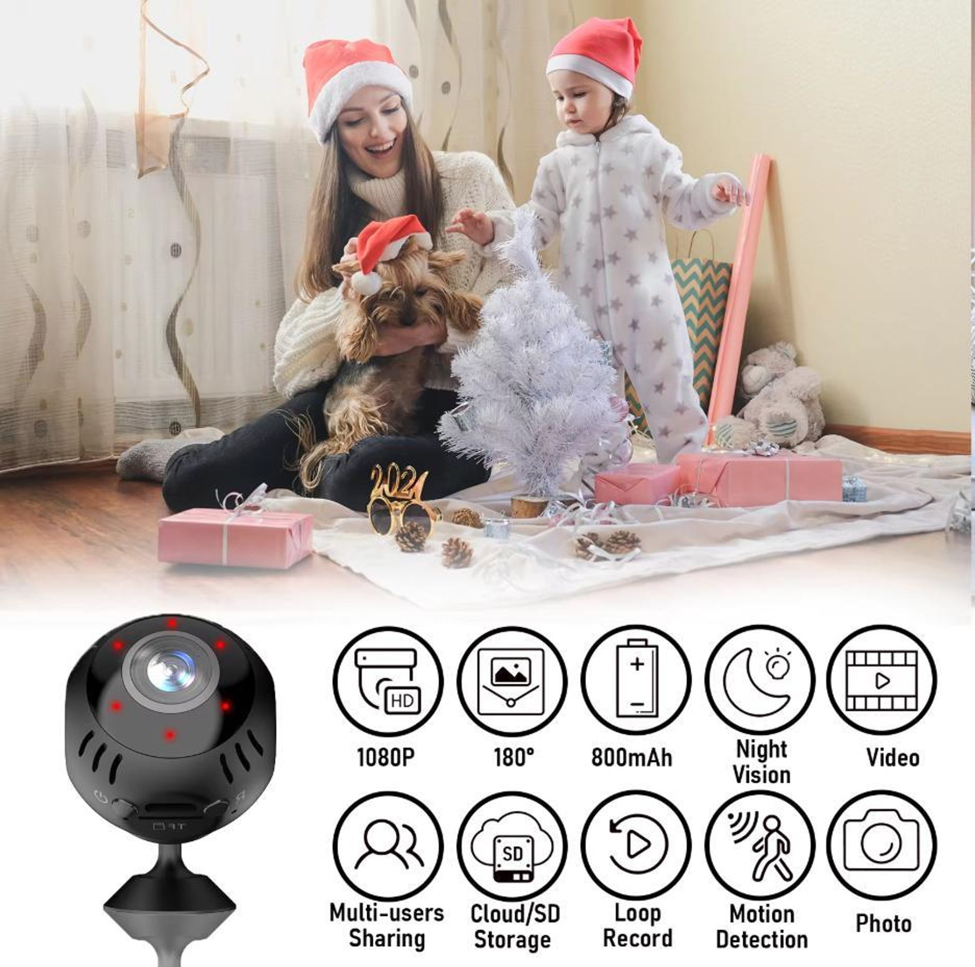 Full HD 1080p CMOS Infrarot Mini Kamera mit Nachtsicht, Bewegungserkennung und WLAN-Cloud-Speicher