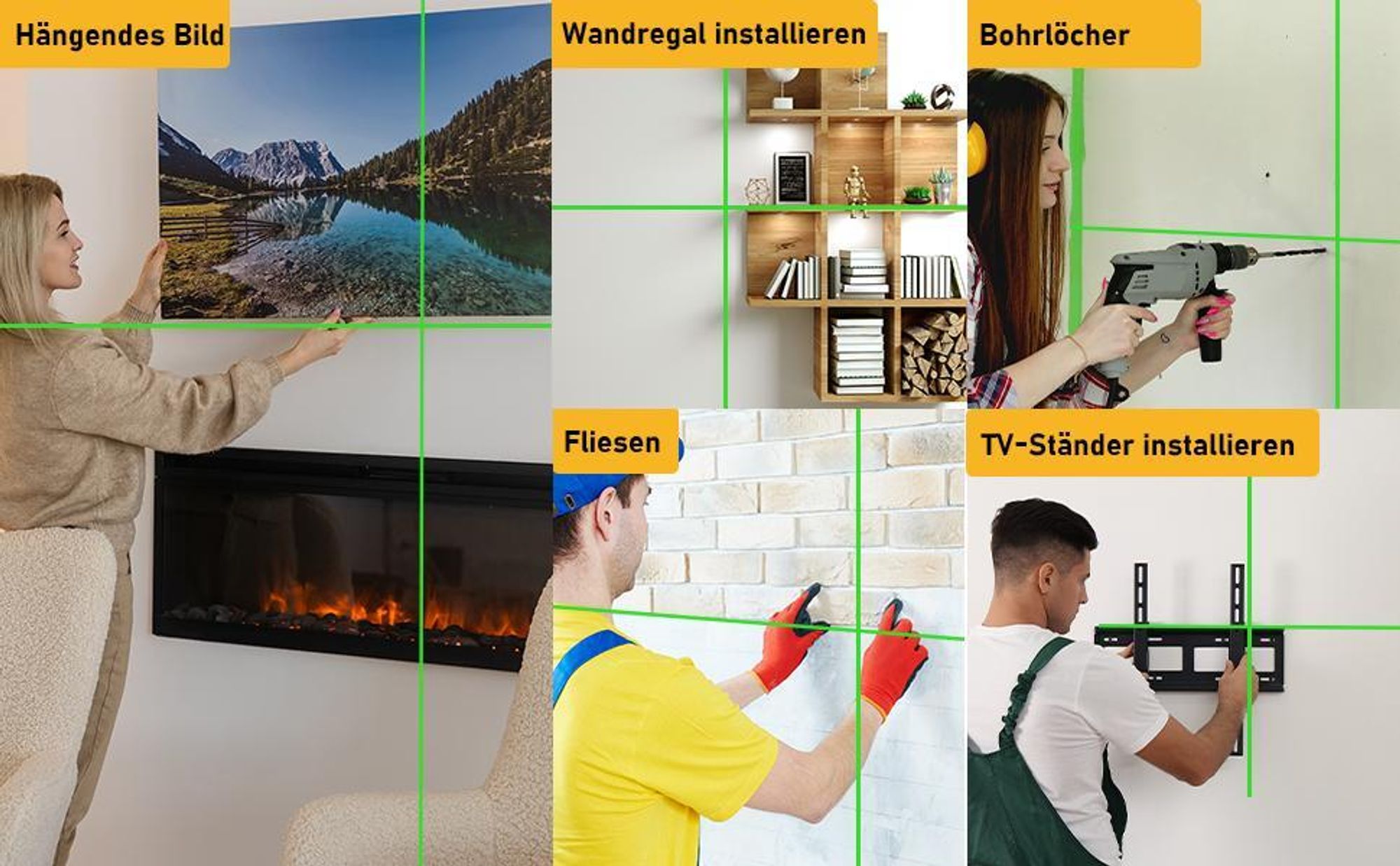 Laser Wasserwaage, Kreuzlinienlaser Grün mit Stativ, Selbstnivellierend Linienlaser bis 24m, 3 Helligkeitsstufen, IP54 Innen Außen, Heimwerker