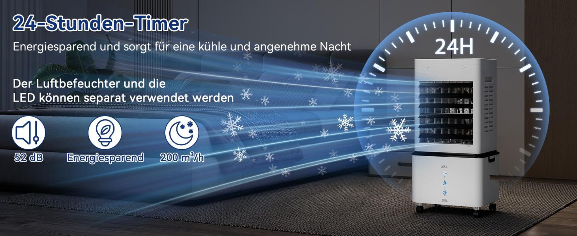 Puluomis 10L Luftkühler mit 3 Sprühdüsen und LED Beleuchtung, 3-in-1 Ventilator mit Fernbedienung, 3 Modi, 6 Stufen, 24h Timer, Mobile Klimageräte