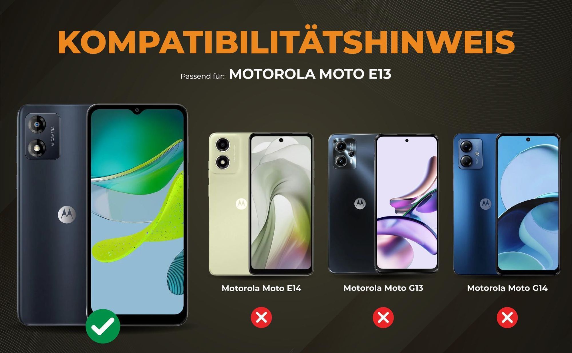 Kompatibilitätshinweise Hülle für Motorola Moto E13