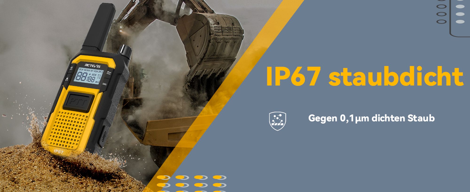 Retevis RB648 Hochleistungs Walkie-Talkies, IP67 Wasserdichtes Funkgerät, Stoßfest, 2000 mAh, USB-C, Professionelles Walkie-Talkie für Erwachsene auf der Baustelle, Transport (6 Stück)