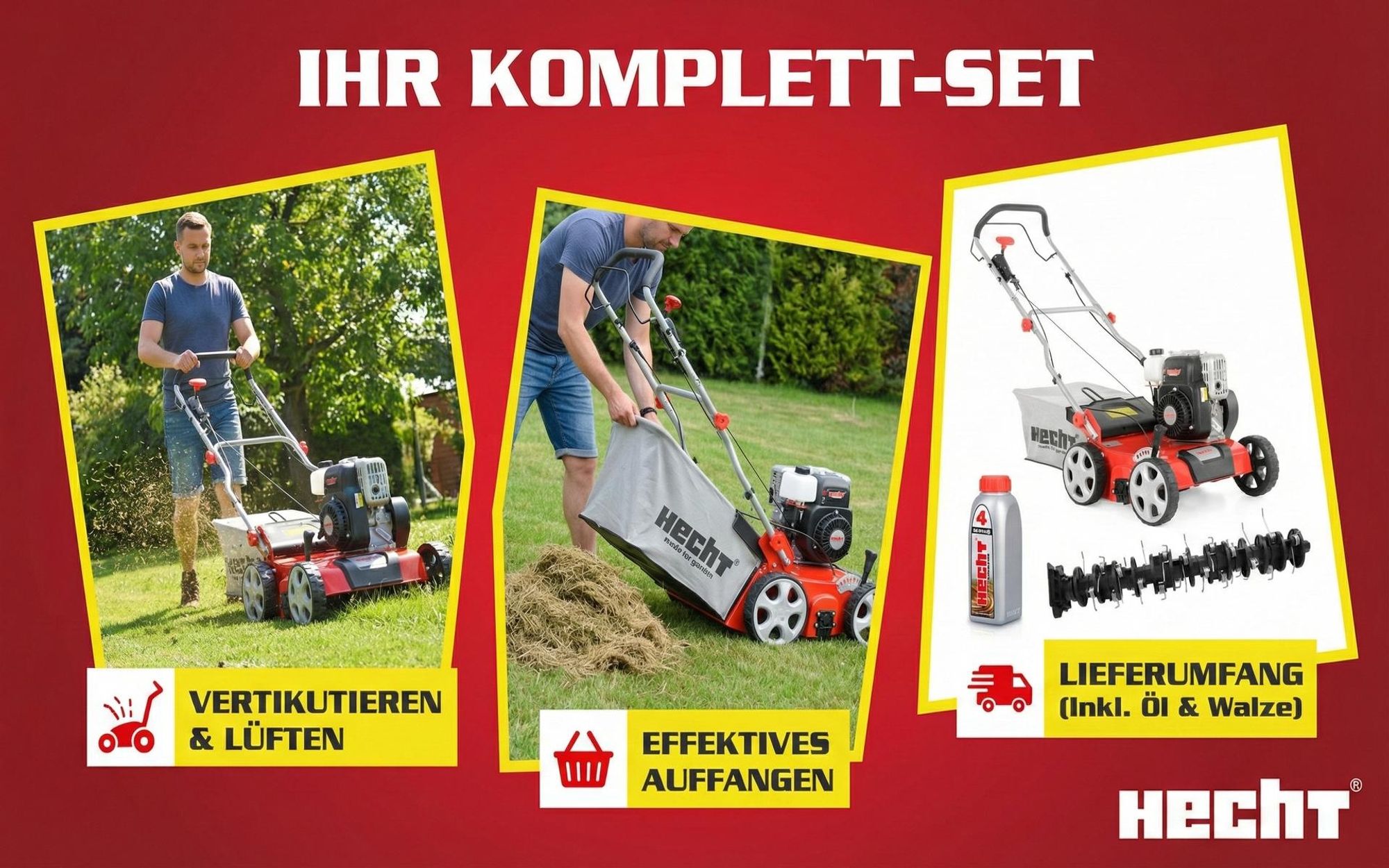 HECHT 5641 Vertikutierer Benzin | 2in1 Rasenlüfter | 40 cm Arbeitsbreite | 5,5 PS | 45L Fangkorb | 18 Messer | 24 Krallen