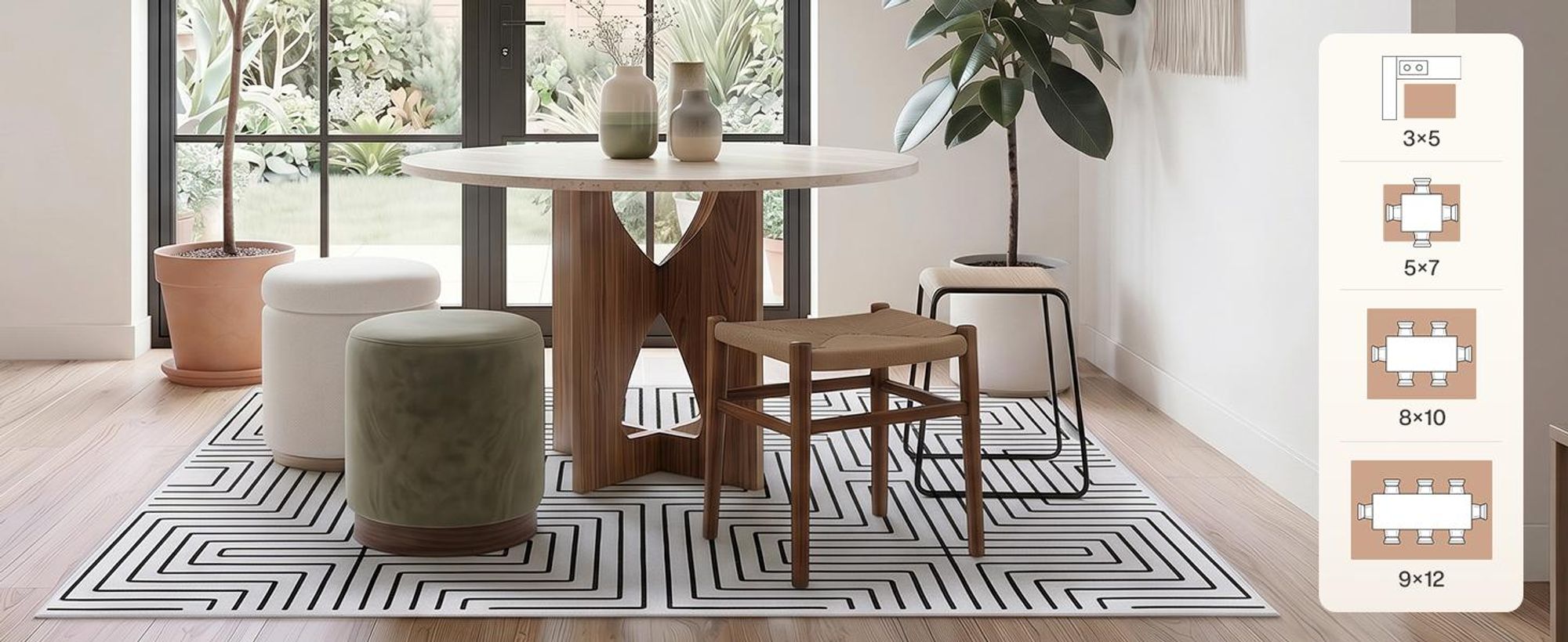 Tribesigns Waschbarer Teppich Wohnzimmer, 200×300 cm Weicher Schwarz-Weiß Abstrakter Schlafzimmerteppich,Geometrischer Flachflorteppich EsszimmerBüro
