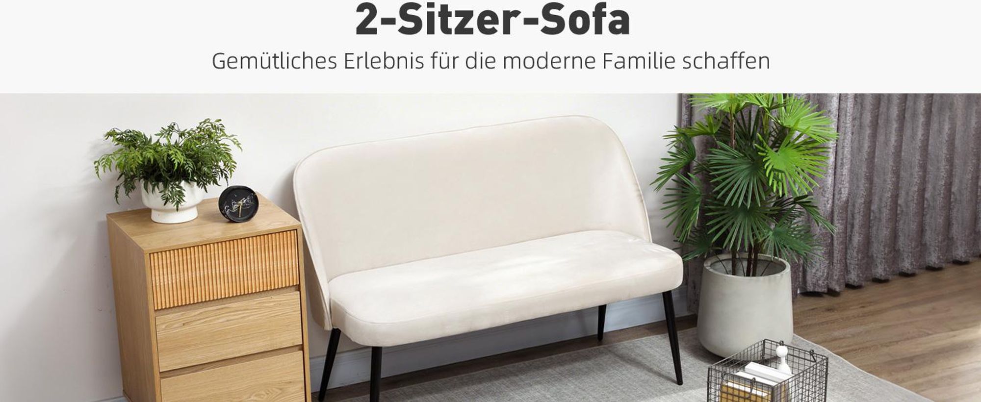 HOMCOM Sofa 2-Sitzer kleine Couch 127 cm mit Samtoptik, geschwungene Rückenlehne