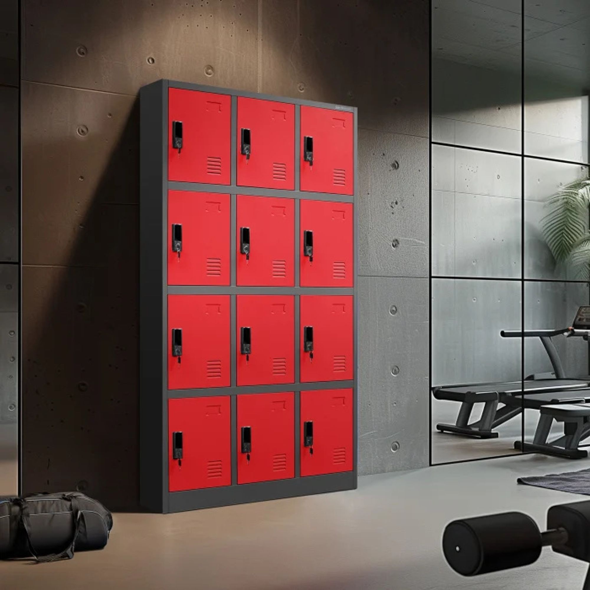 Wertfachschrank 3B4A Schließfachschrank Fächerschrank Metallspind Umkleideschrank Stahlblech 185 cm x 90 cm x 40 cm Farbe: Anthrazit-rot