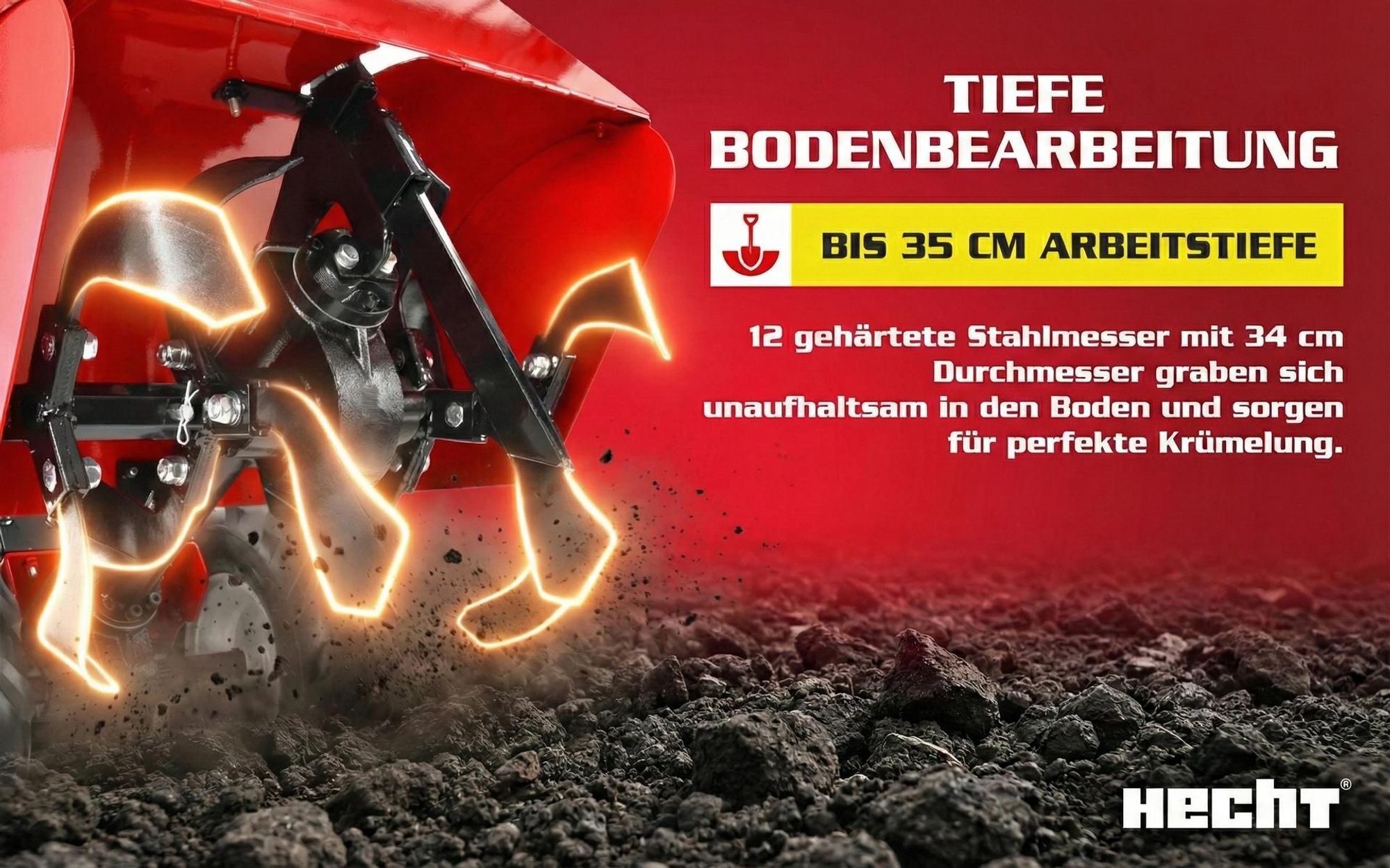 HECHT 750 Motorhacke Benzin 50 cm Arbeitsbreite 34 cm Arbeitstiefe 6,5PS 209cm³ 12 Hackmesser