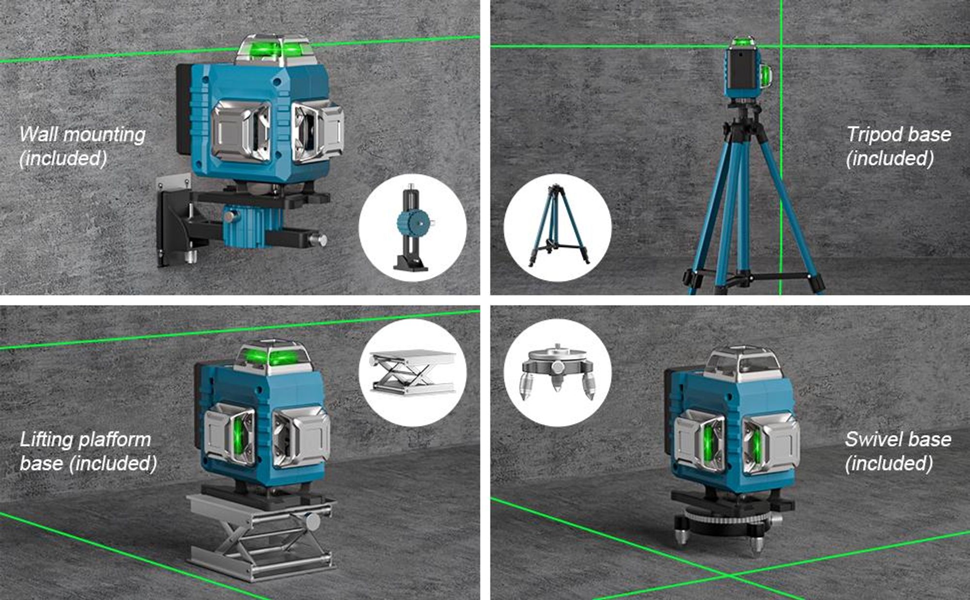 Kreuzlinienlaser profi 4D 16 Lines Laser Level 360º Rotary, LED-Anzeige, Automatische Kreuzlinienlaser mit 2x3,0Ah Batterie, IP54 Staub & Wasserschutz
