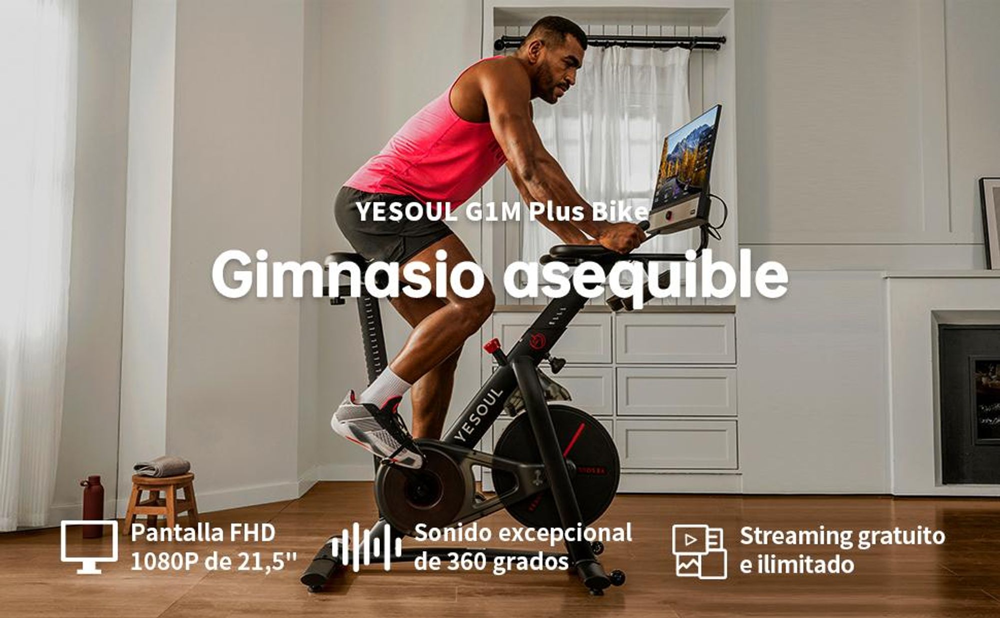 YESOUL G1M Plus Bicicleta Estática Indoor, Bicicleta de Fitness con Resistencia Magnética Silenciosa, Asiento Cómodo y Pantalla FHD de 21,5" 1080P