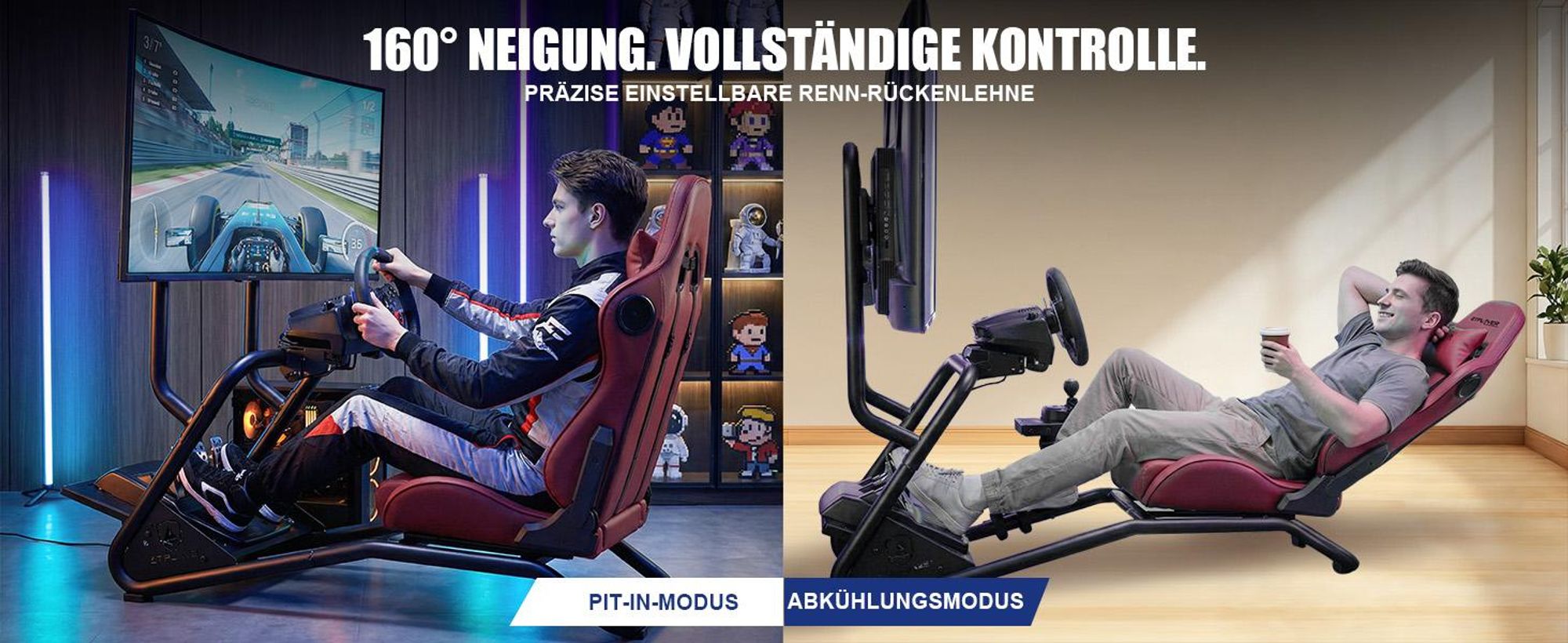 GTPLAYER Simulator Cockpit,Rennsimulator lenkradständer mit 3D-Stereo-Lautsprechern, Monitorhalterung, verstellbarer Lenkradhalterung, Schalthebelhalt