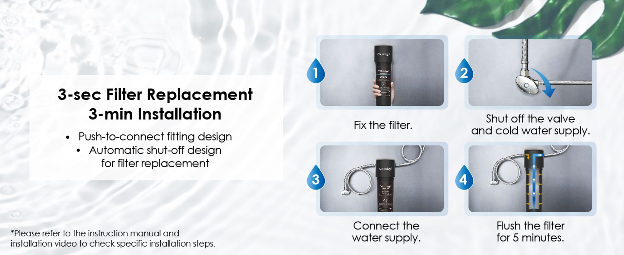 Waterdrop Vodní filtr pod dřez 15UA, 60 000 litrů, vysokokapacitní vodní filtr, pitná voda, certifikát NSF/ANSI 42, redukce PFAS, PFOA/PFOS