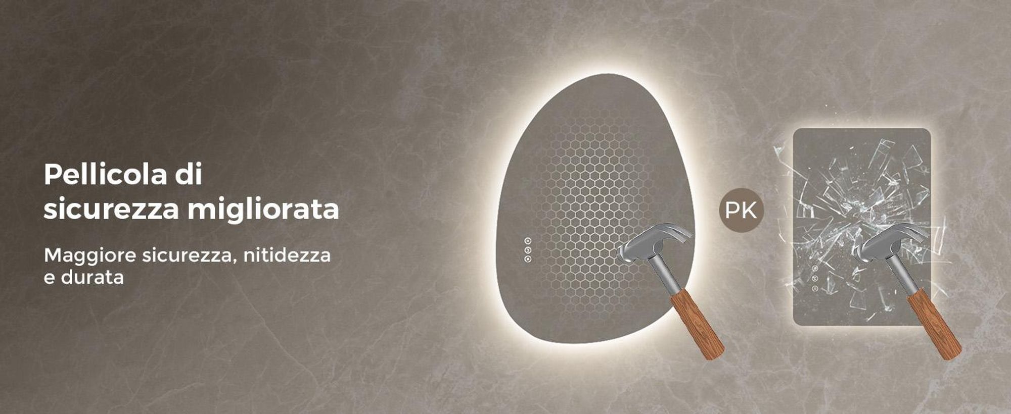 S'AFIELINA 75×55 cm Specchio asimmetrico LED - Specchio da bagno con illuminazione, funzione dimmer, montaggio orizzontale/verticale, antiappannamento, bagno e corridoio