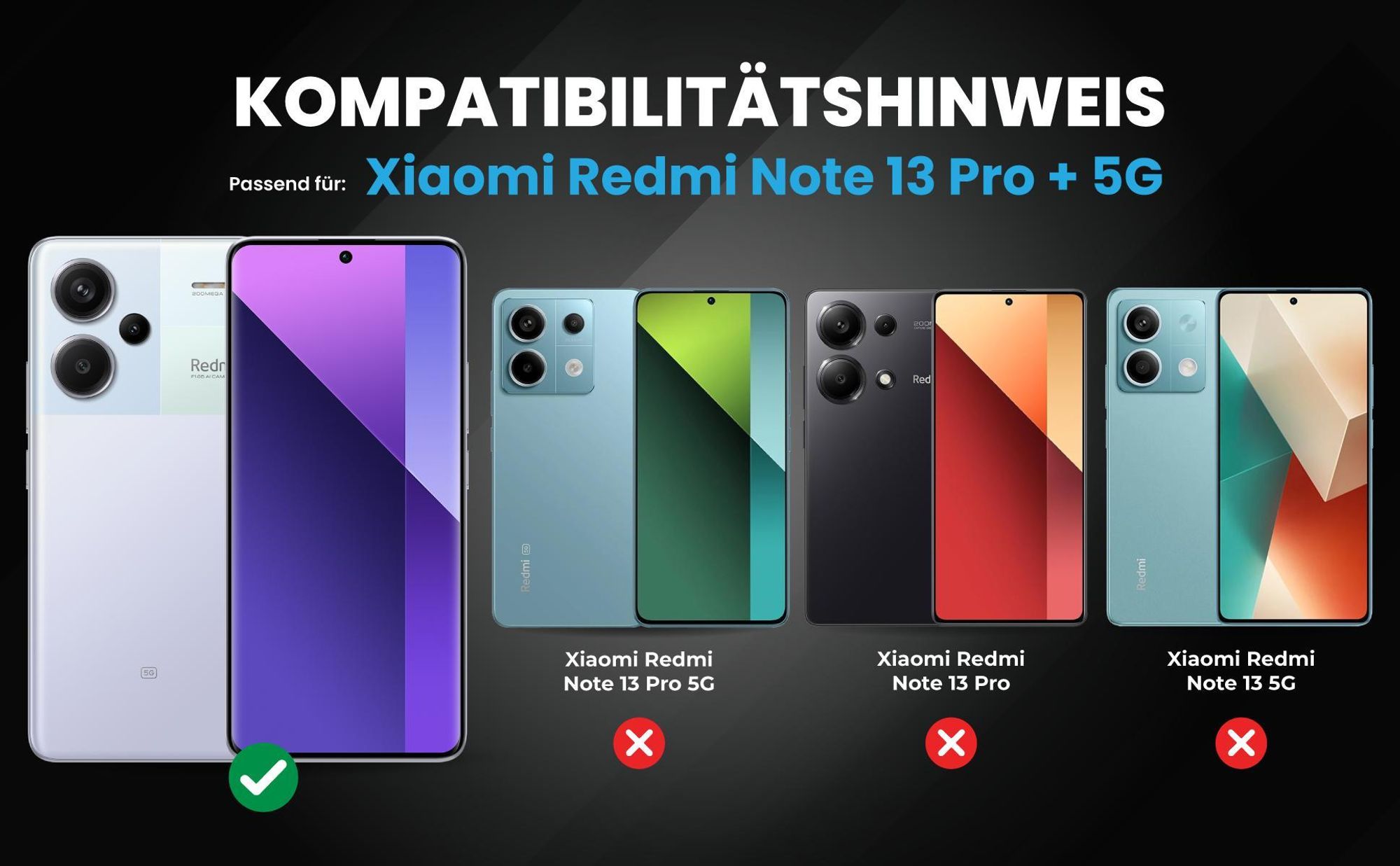 Kompatibilitätshinweise Hülle für Xiaomi Redmi Note 13 Pro+ 5G