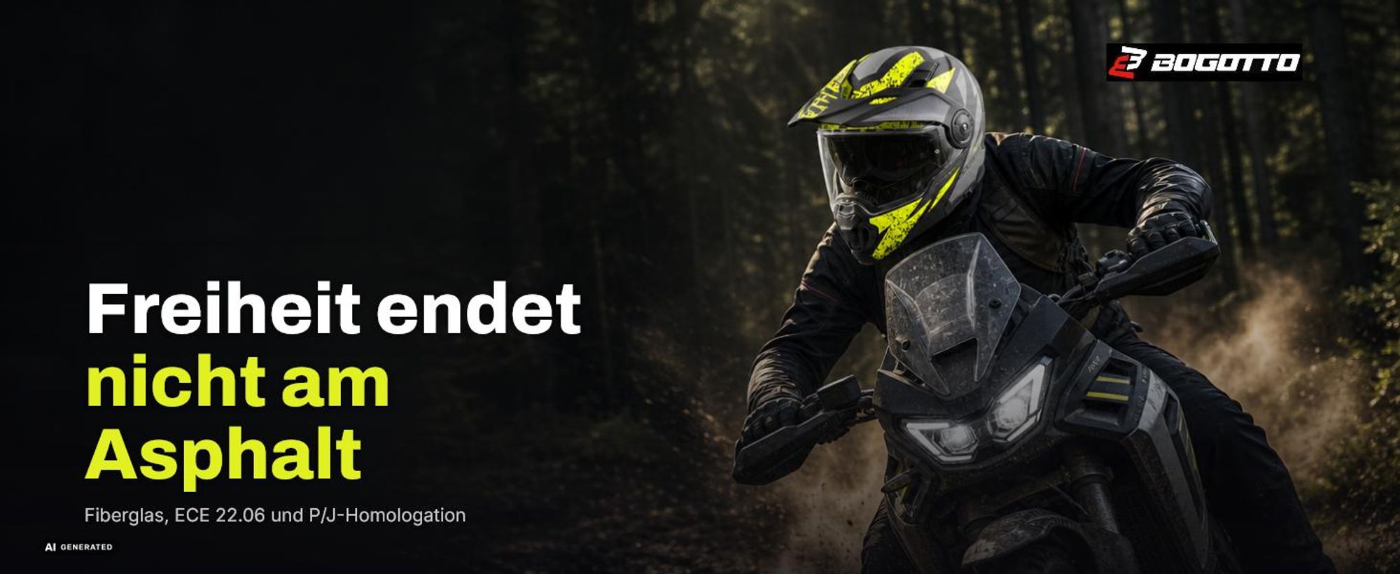 Bogotto FG-102 Safari Fiberglas Enduro Klapphelm Helm, schwarz matt/grau, XL