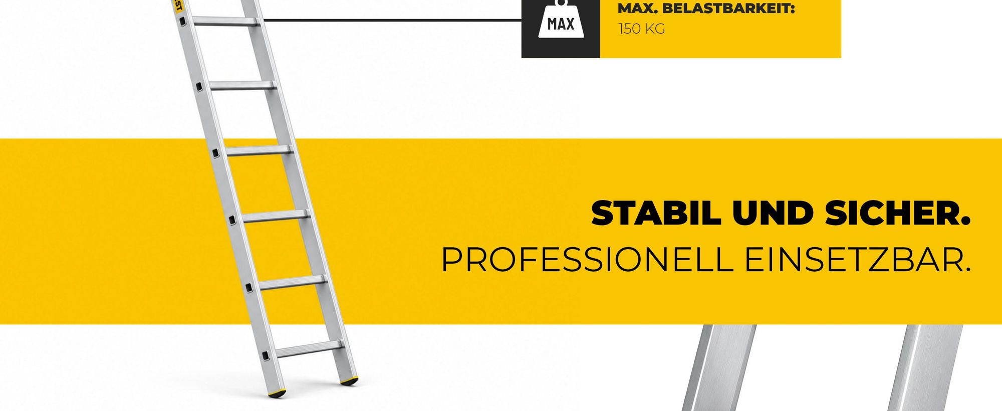 Drabest | Leiter -  Aufstiegsleiter - 9 Sprossen - Tragfähigkeit 150 kg - Aluleiter 1x9 Stufen - Professionelle Anlegeleiter