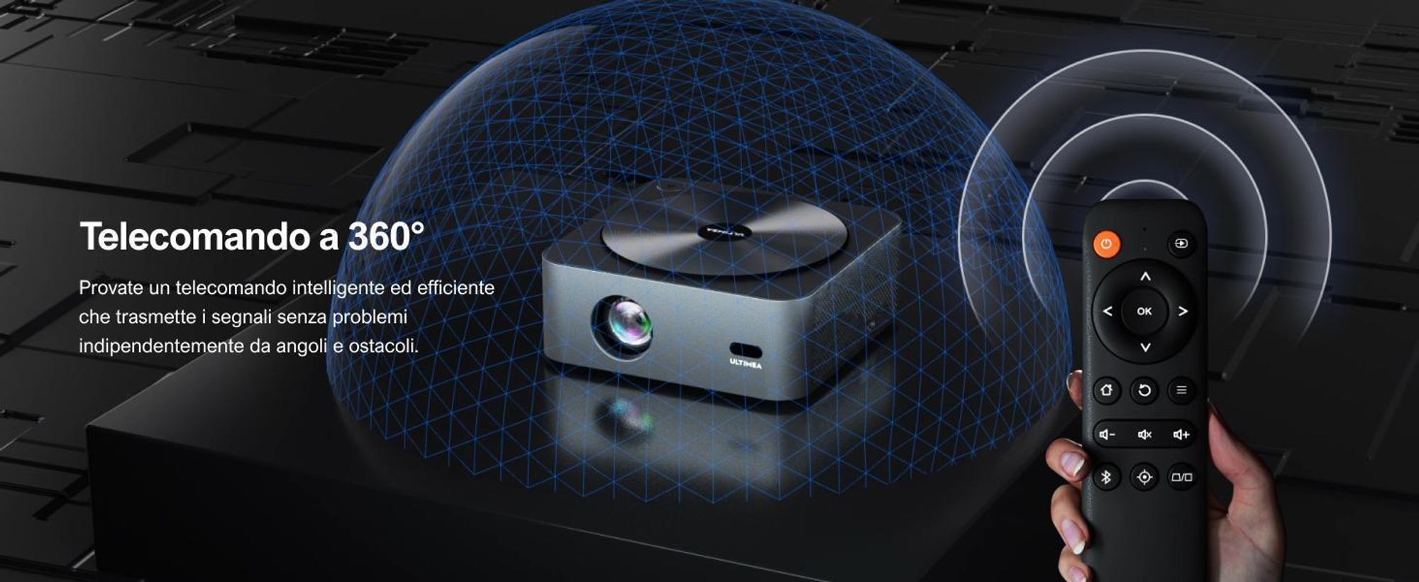 Proiettore ULTIMEA 1080P Versione aggiornata con sistema di prevenzione degli ostacoli, 700 ANSI lumen, 15000:1, allineamento intelligente dello schermo, Apollo-P40